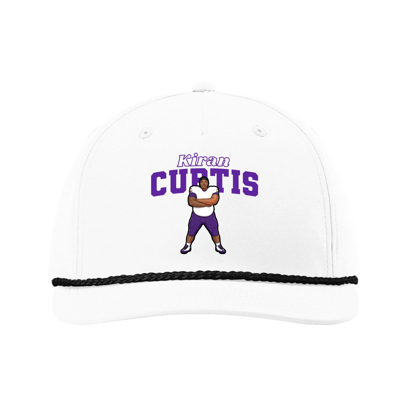 Five-Panel Classic Rope Cap — Name Arch in White
