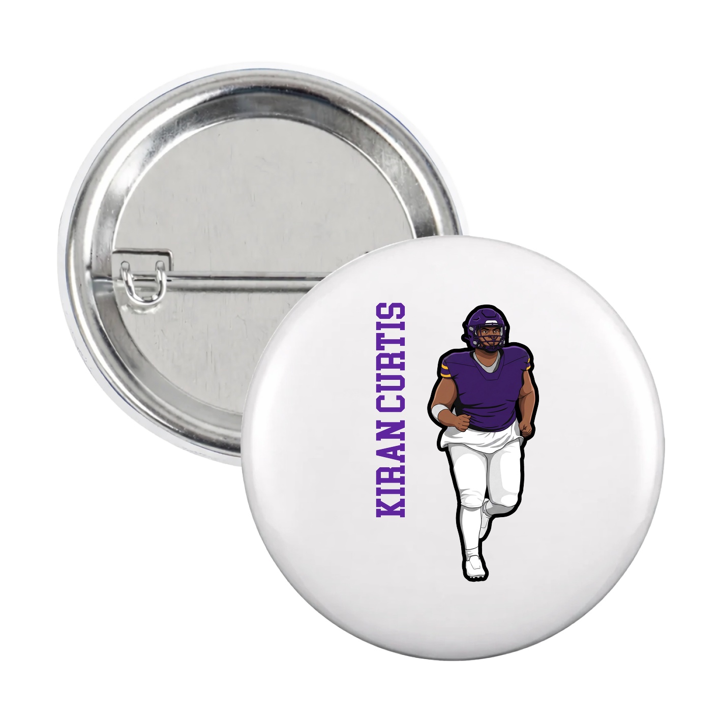 Game Day Button — Name Vertical in White