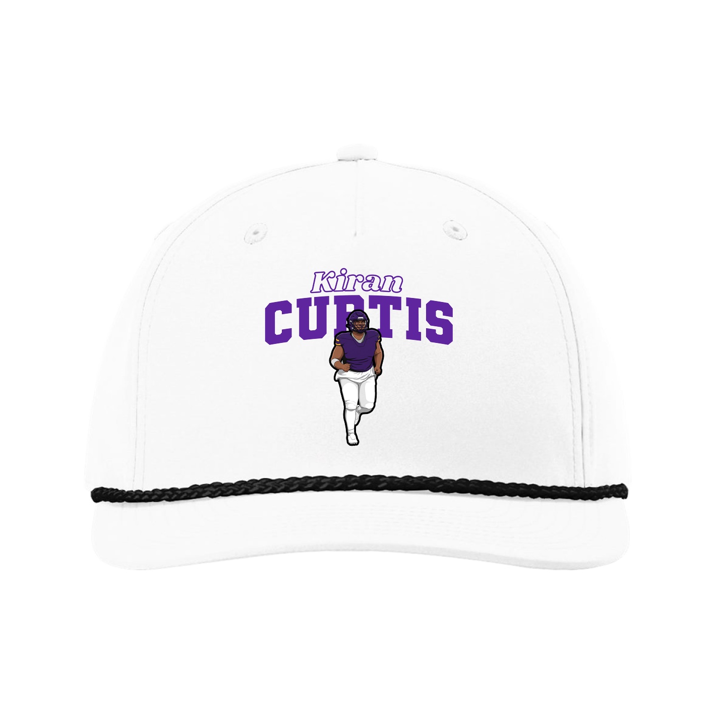 Five-Panel Classic Rope Cap — Name Arch in White