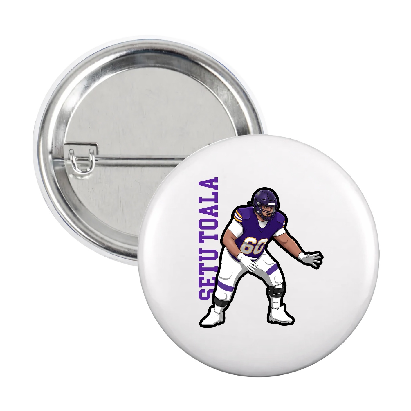 Game Day Button — Name Vertical in White