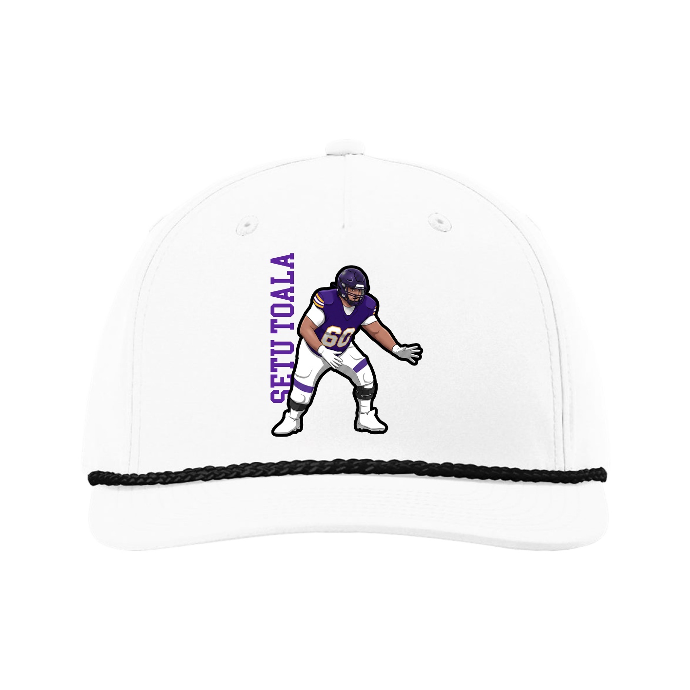 Five-Panel Classic Rope Cap — Name Vertical in White