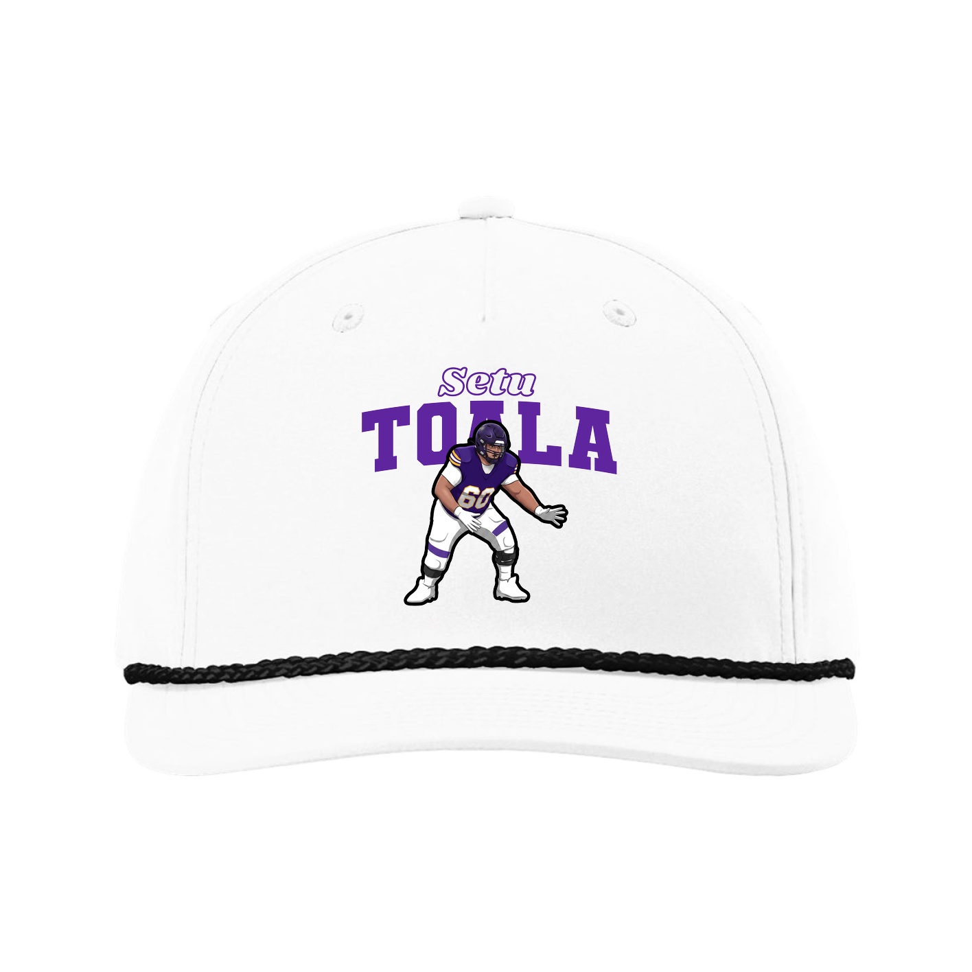Five-Panel Classic Rope Cap — Name Arch in White