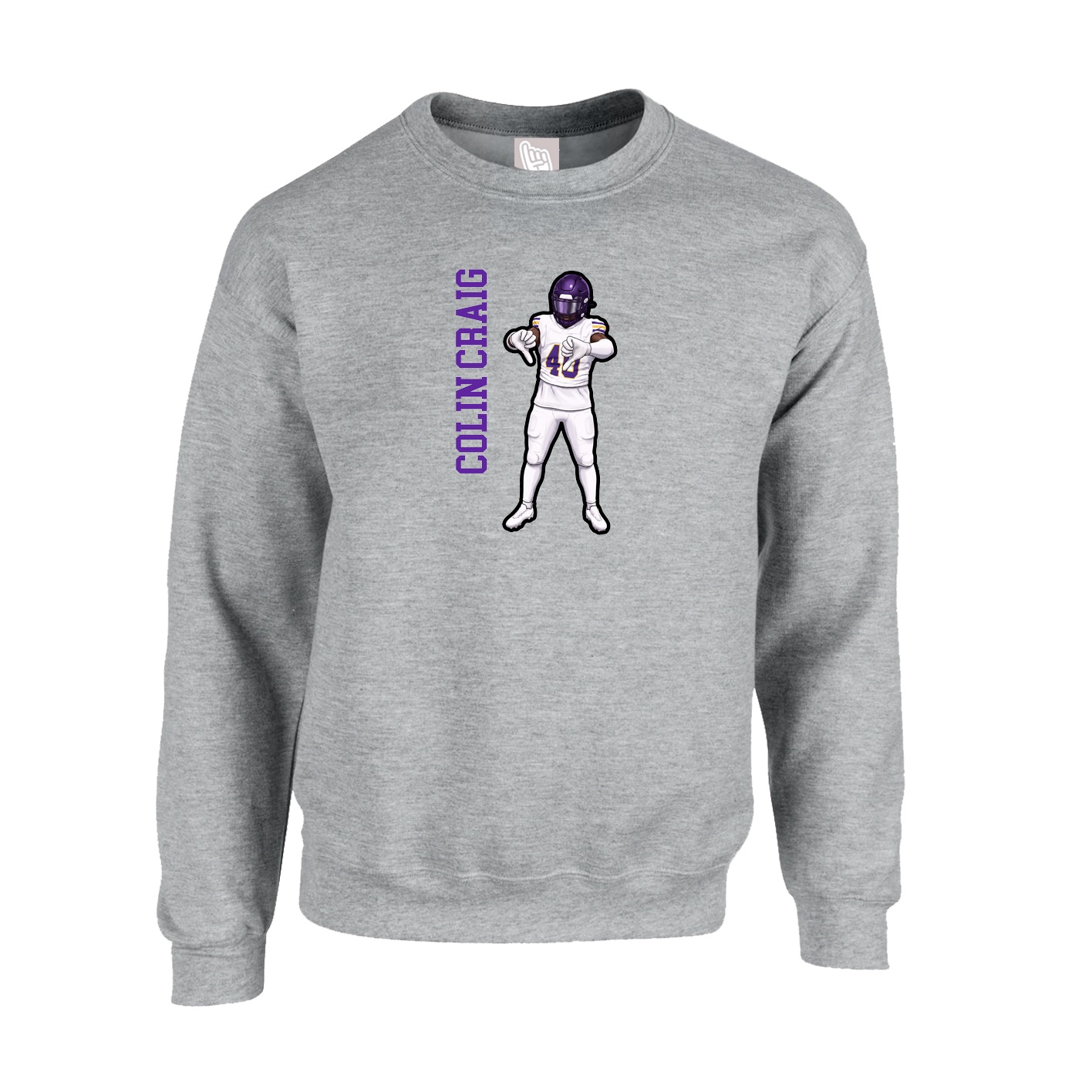 Fleece Crew — Name Vertical in Grey
