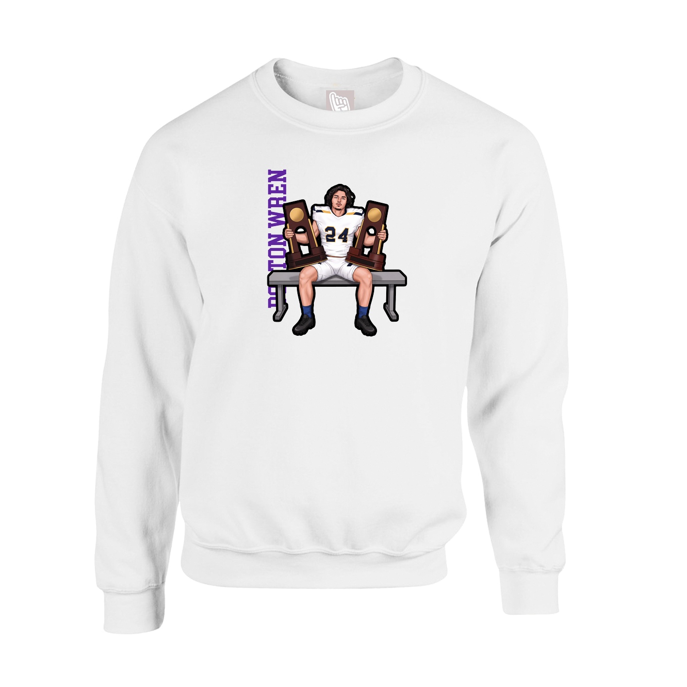 Fleece Crew — Name Vertical in White