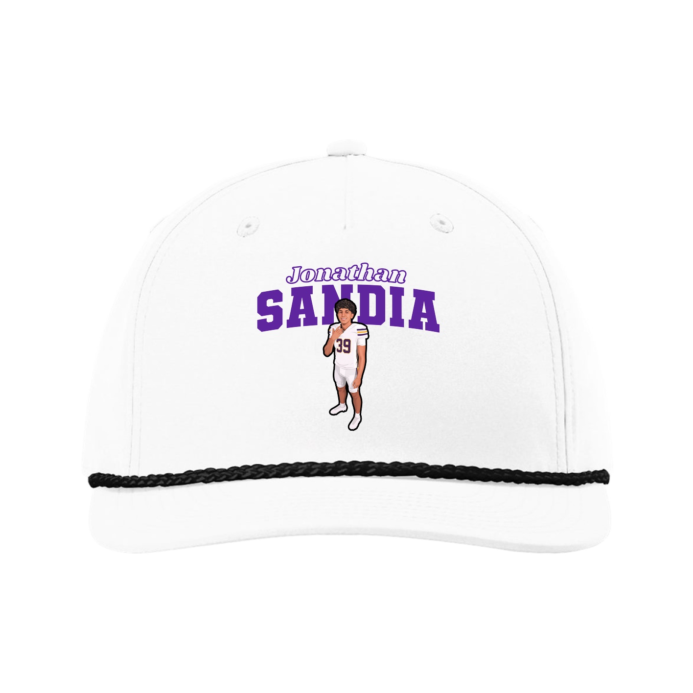 Five-Panel Classic Rope Cap — Name Arch in White