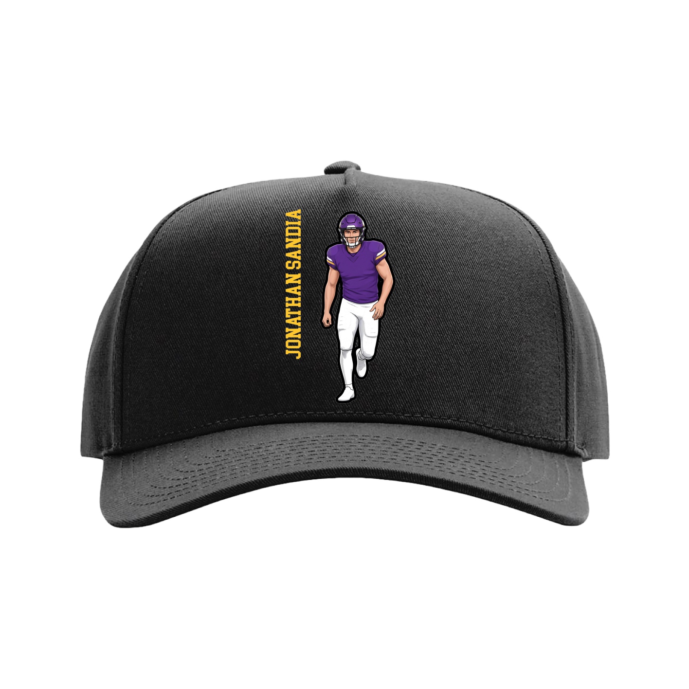 Full Fabric Five-Panel Champ Cap — Name Vertical in Black
