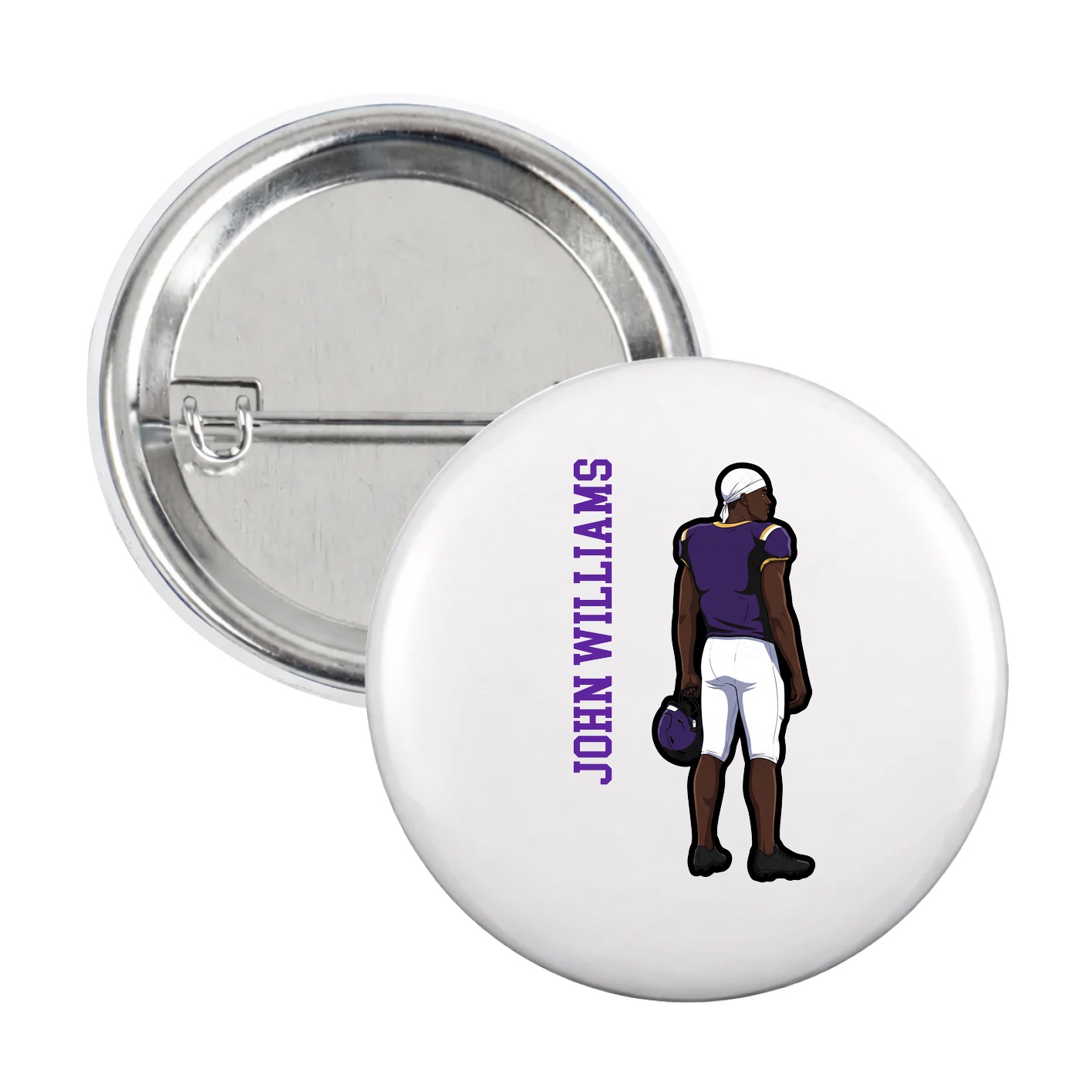 Game Day Button — Name Vertical in White