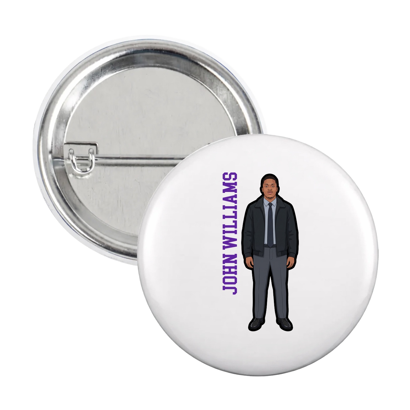 Game Day Button — Name Vertical in White