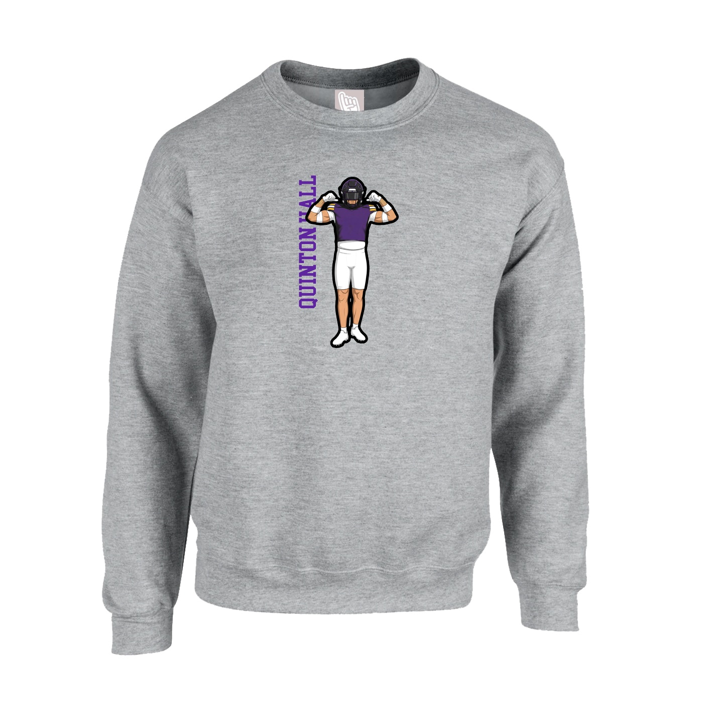 Fleece Crew — Name Vertical in Grey
