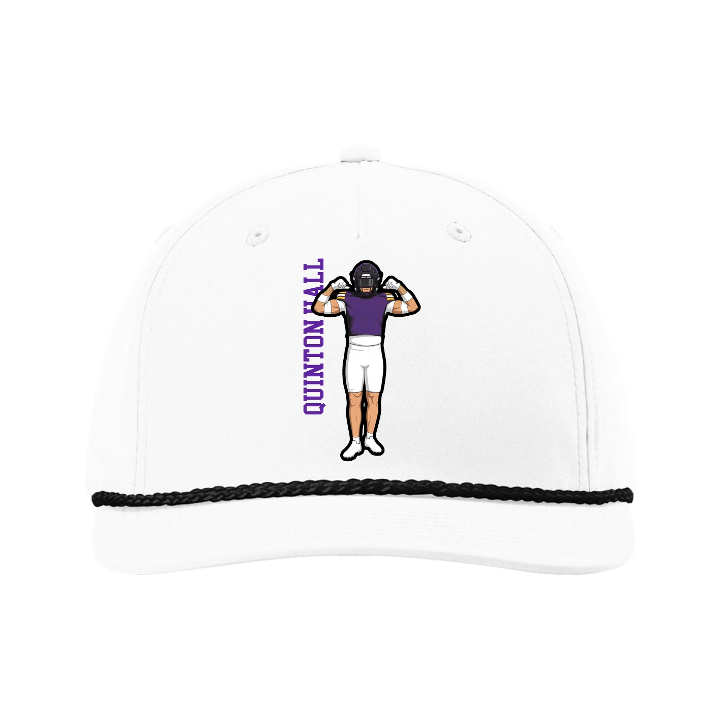 Five-Panel Classic Rope Cap — Name Vertical in White