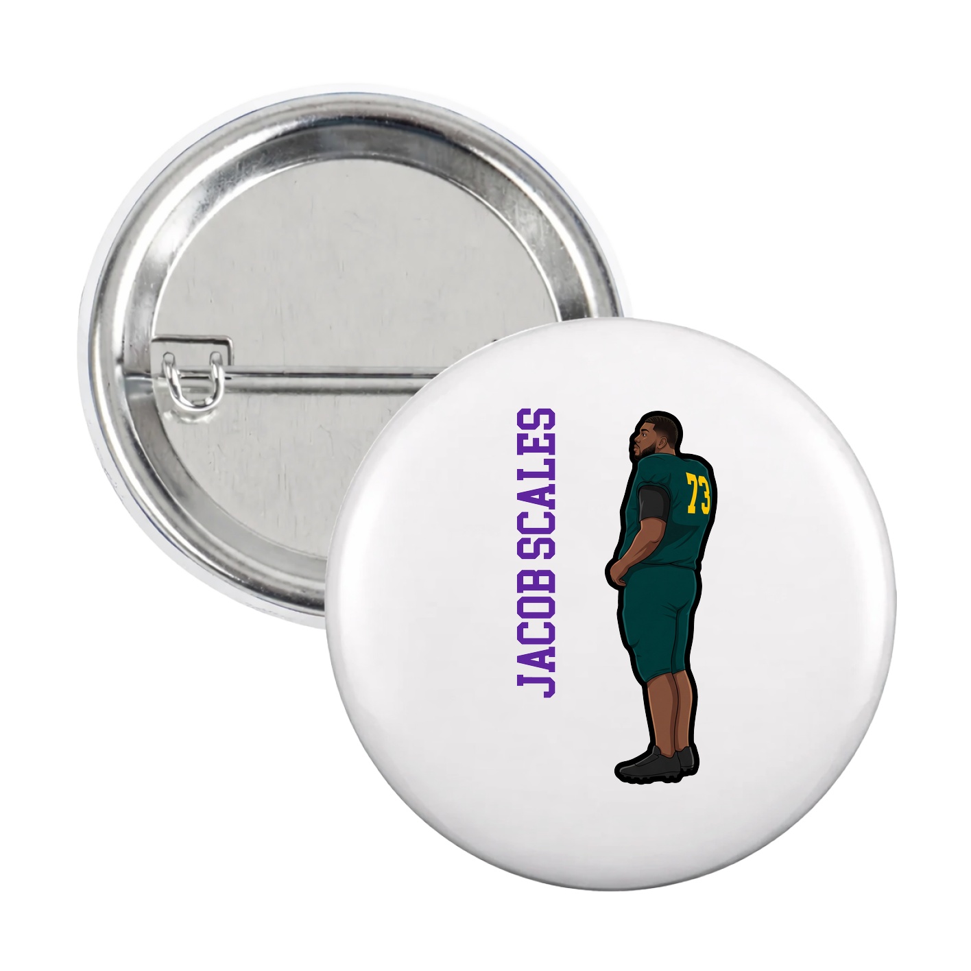 Game Day Button — Name Vertical in White