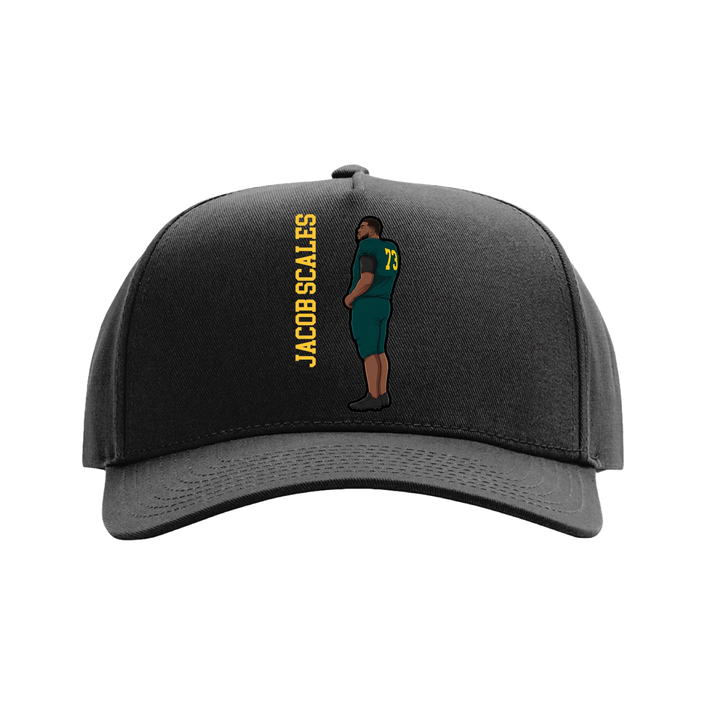 Full Fabric Five-Panel Champ Cap — Name Vertical in Black