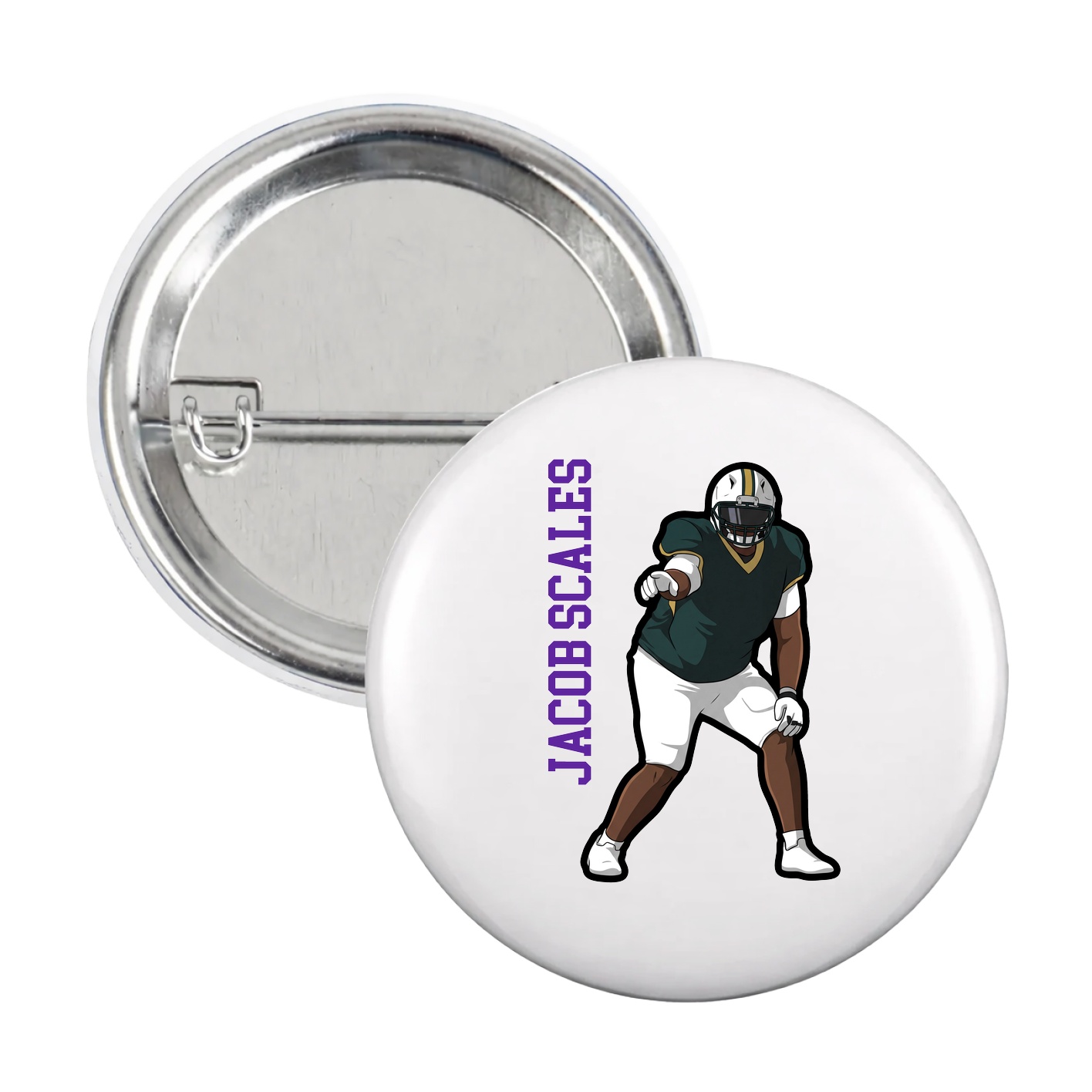Game Day Button — Name Vertical in White