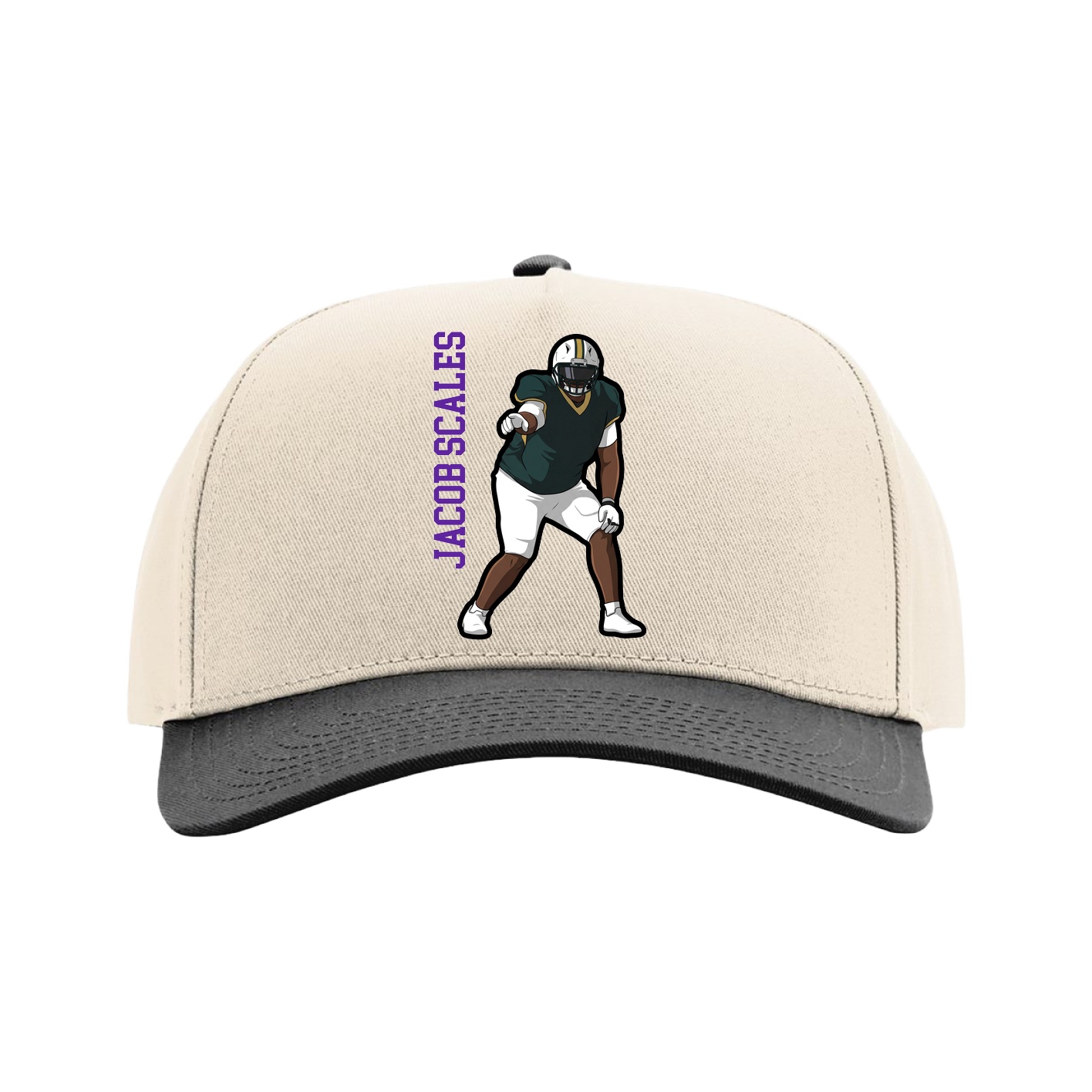 Full Fabric Five-Panel Champ Cap — Name Vertical in Cream/Black