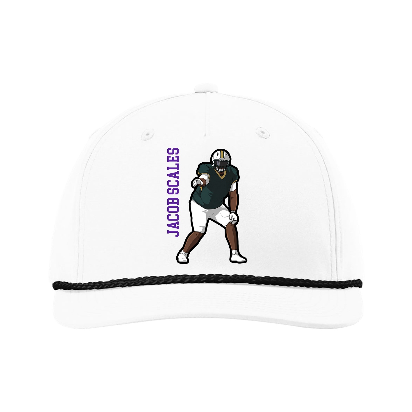 Five-Panel Classic Rope Cap — Name Vertical in White