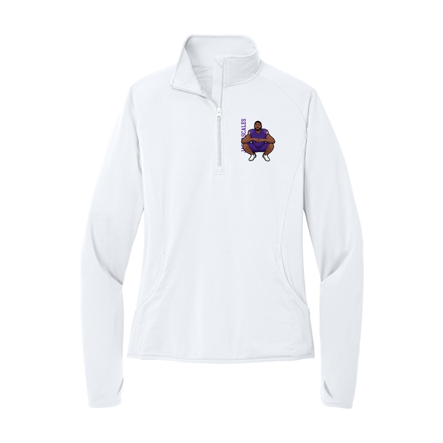 Women's Q-Zip Pullover — Name Vertical in White