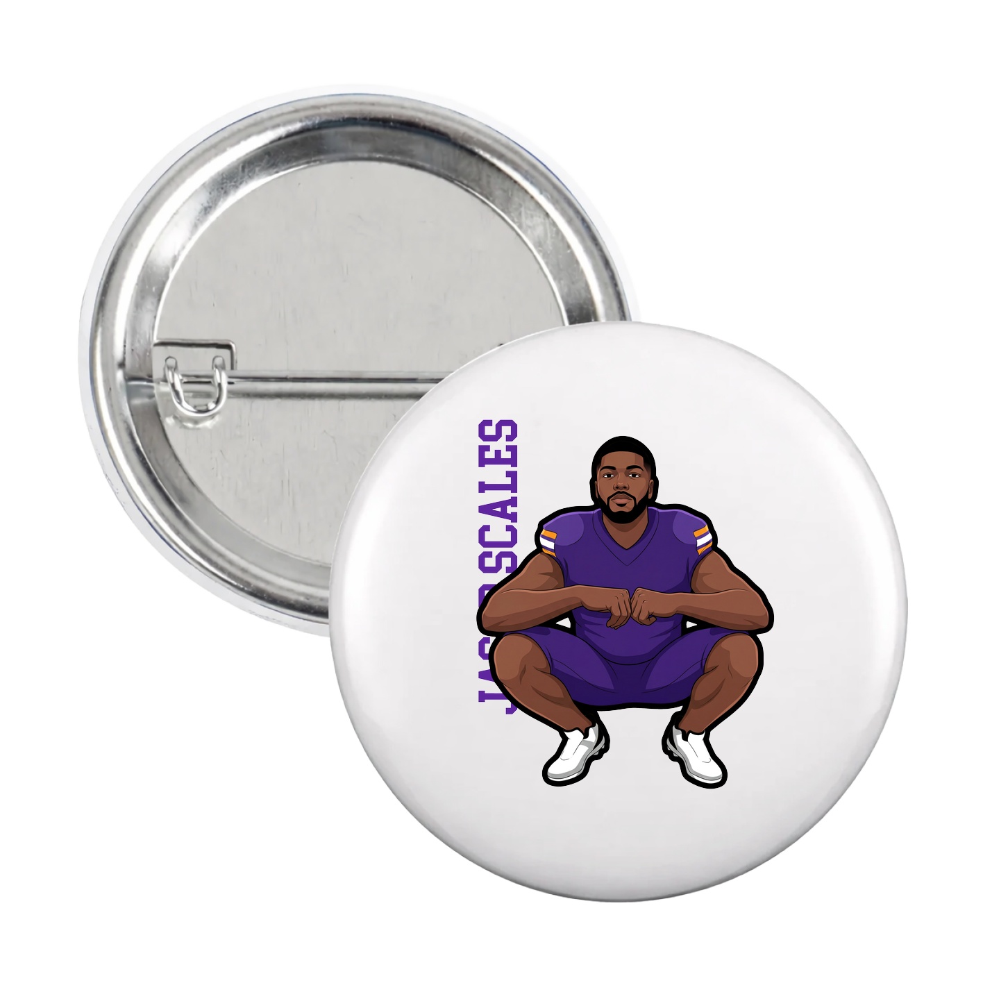 Game Day Button — Name Vertical in White