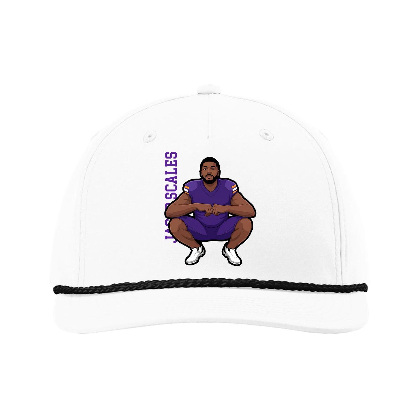 Five-Panel Classic Rope Cap — Name Vertical in White