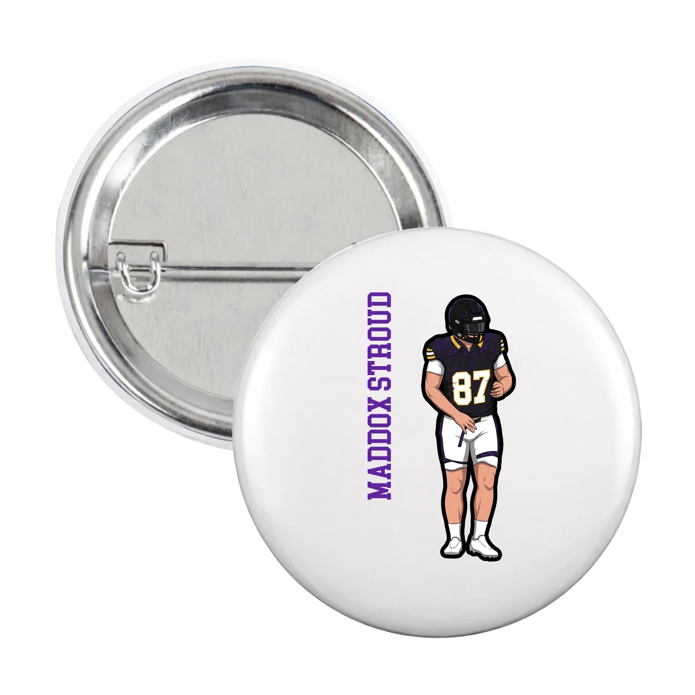 Game Day Button — Name Vertical in White