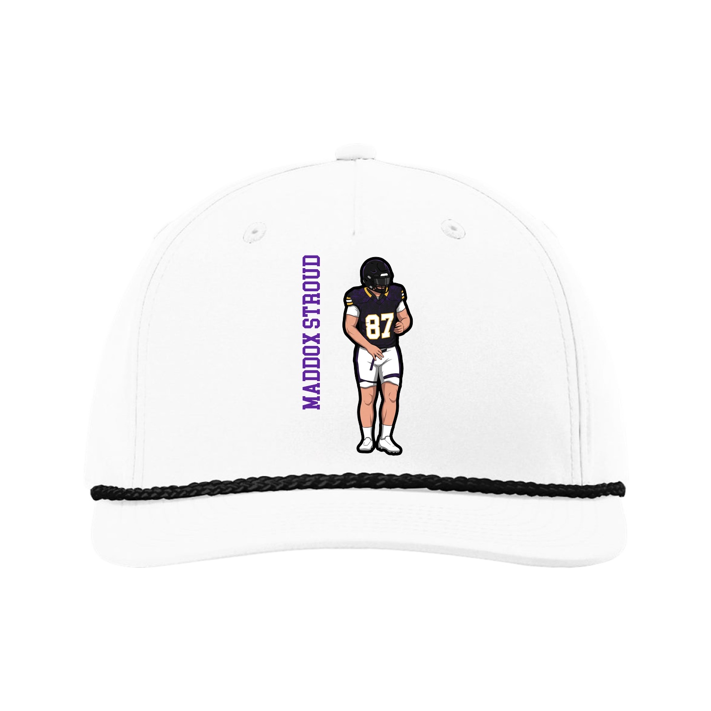 Five-Panel Classic Rope Cap — Name Vertical in White