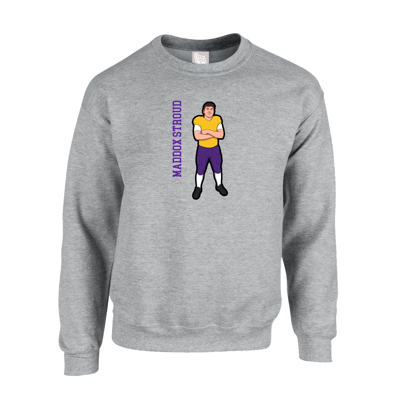 Fleece Crew — Name Vertical in Grey