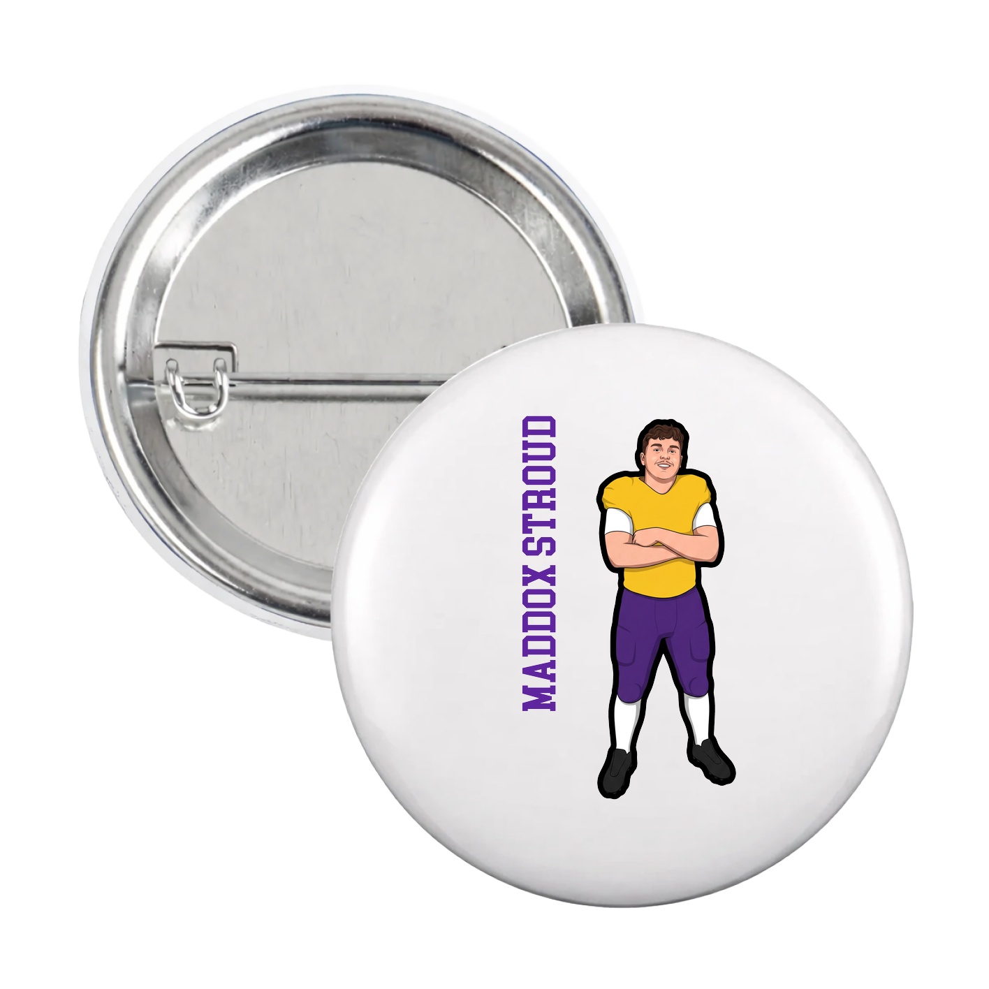 Game Day Button — Name Vertical in White