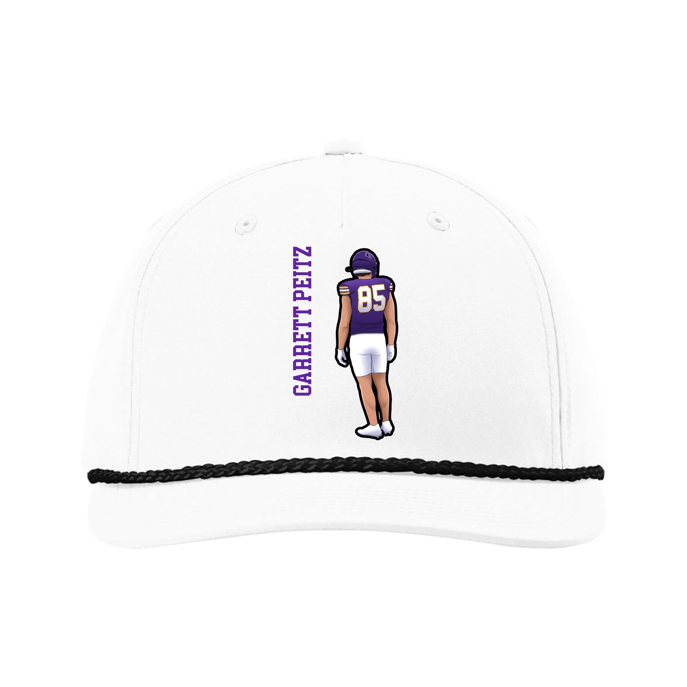 Five-Panel Classic Rope Cap — Name Vertical in White