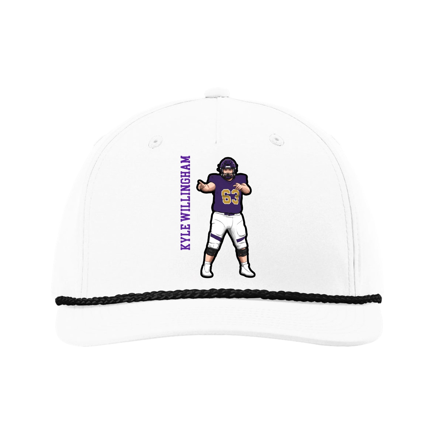 Five-Panel Classic Rope Cap — Name Vertical in White