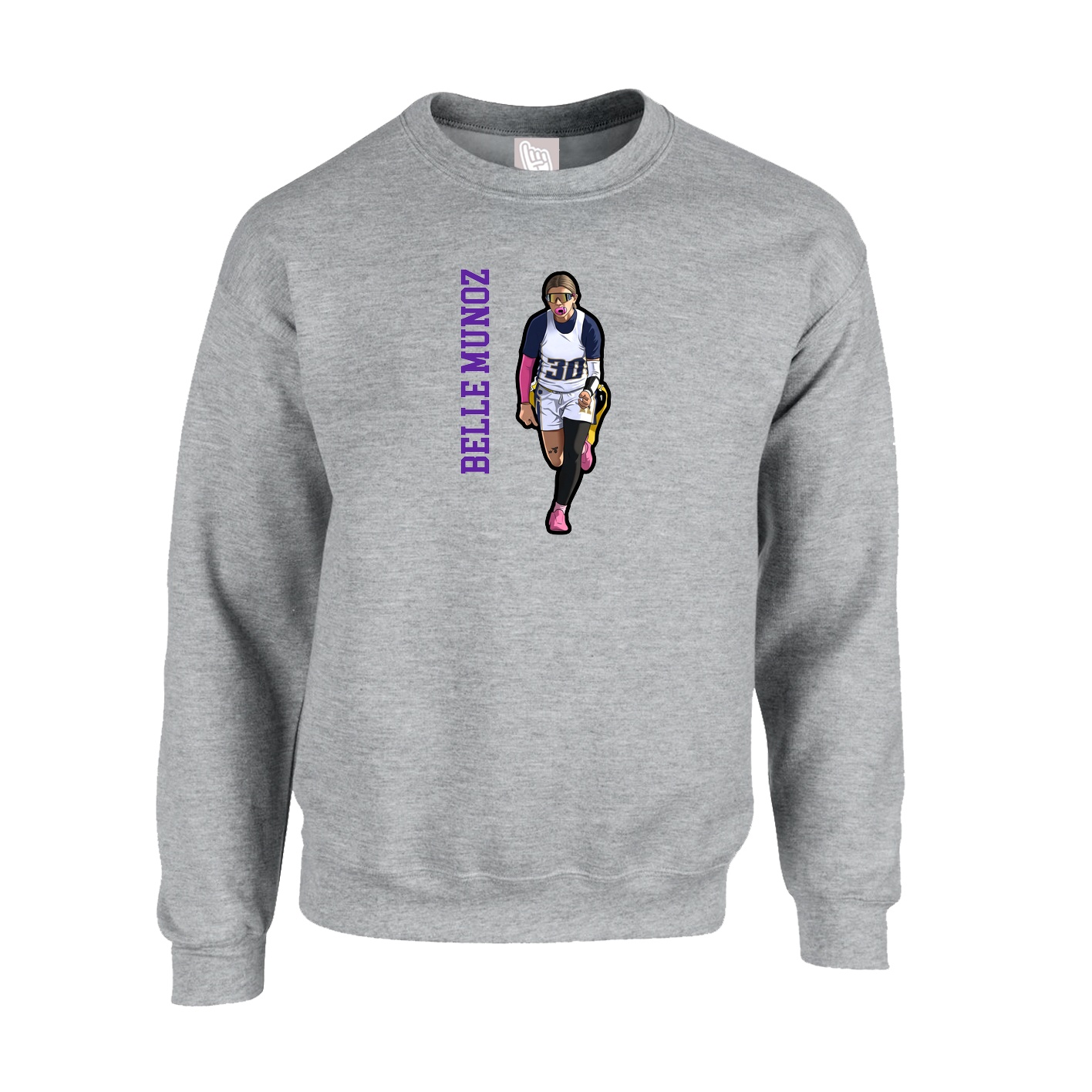 Fleece Crew — Name Vertical in Grey