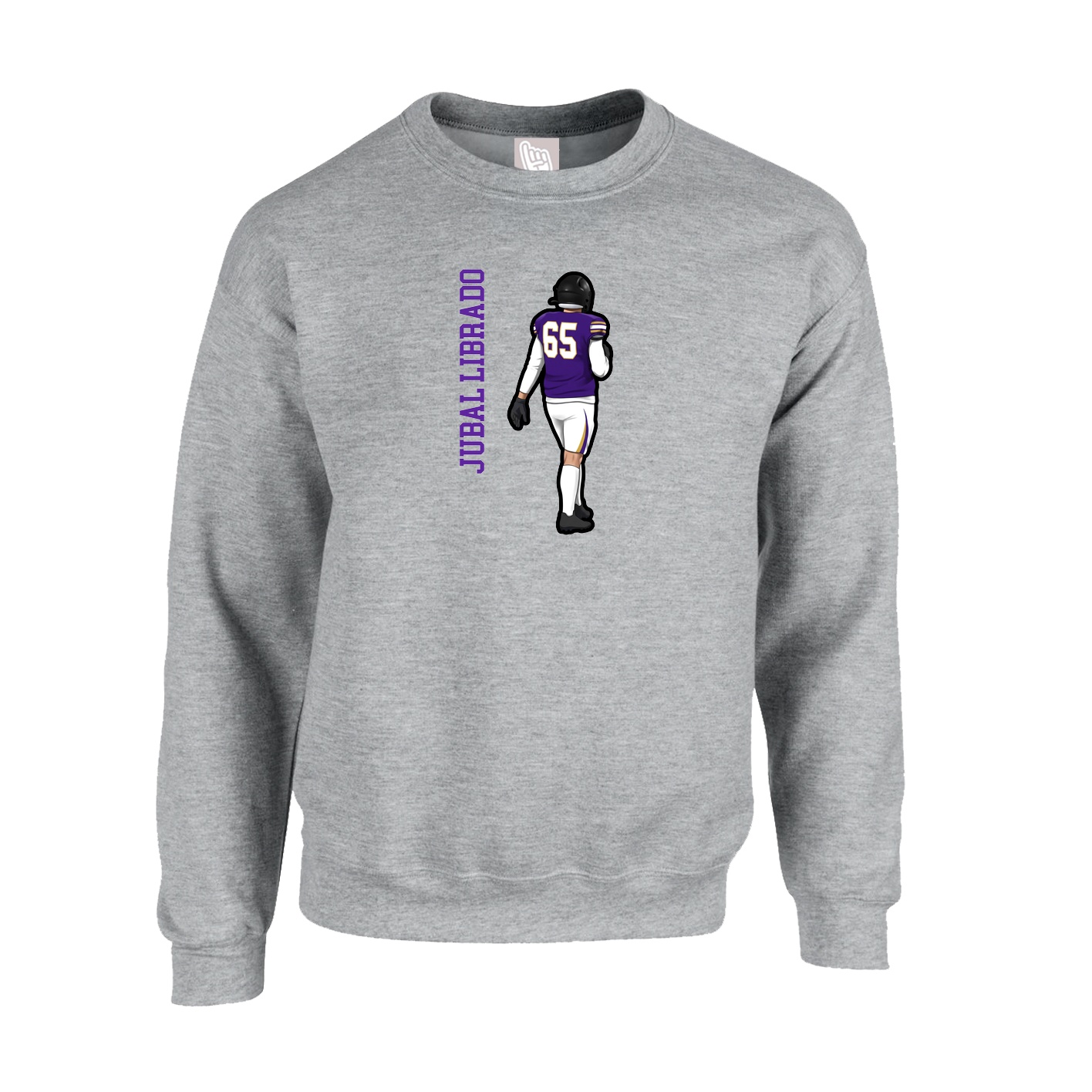 Fleece Crew — Name Vertical in Grey