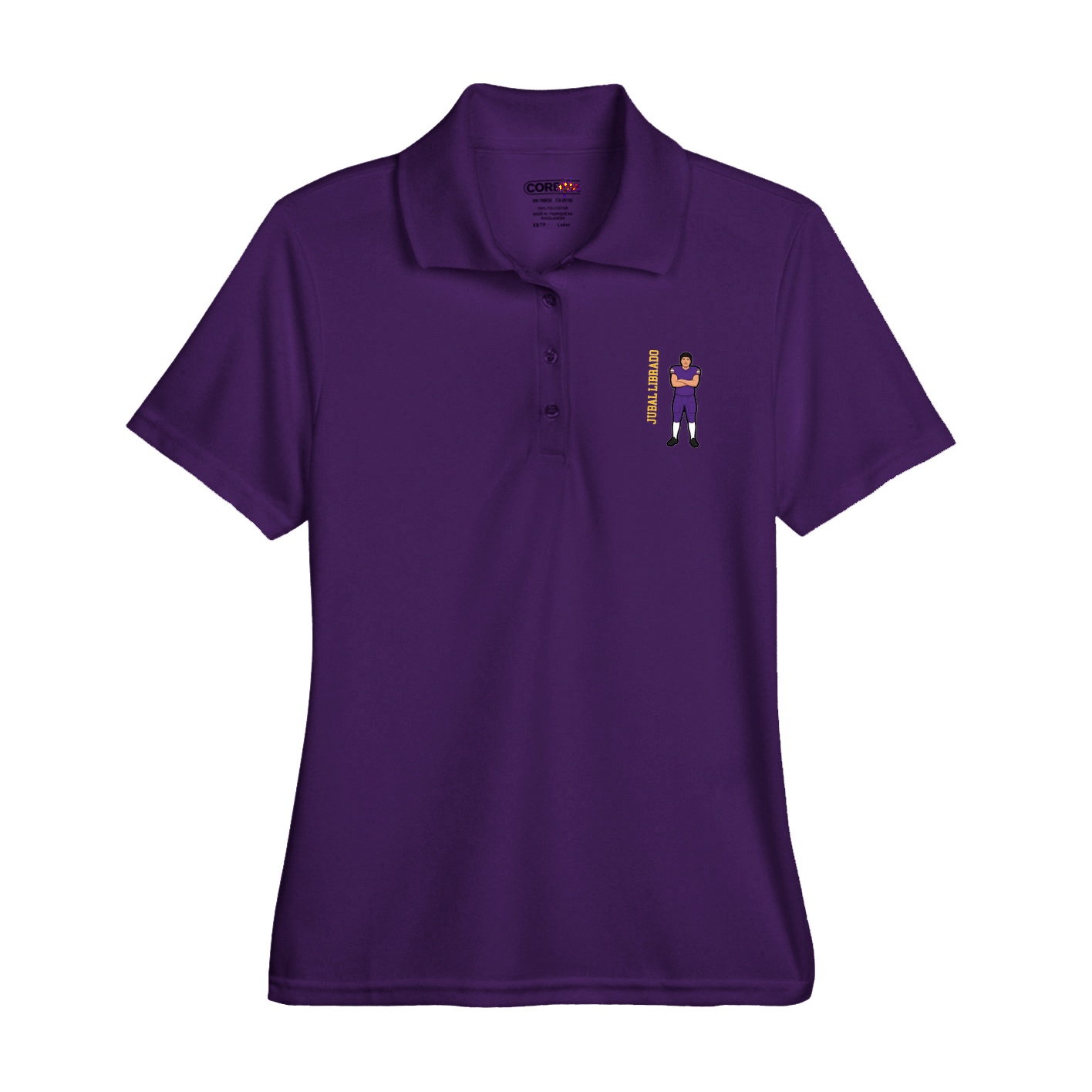 Womens Performance Polo — Name Vertical in Purple