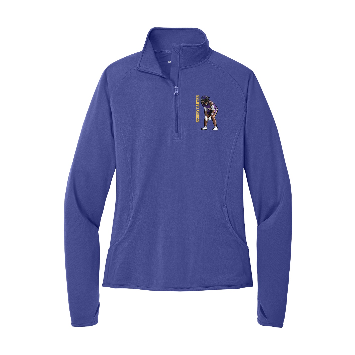 Women's Q-Zip Pullover — Name Vertical in Purple