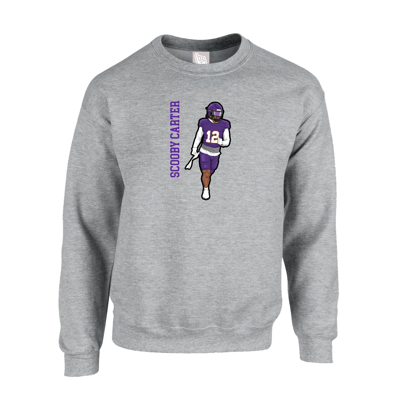 Fleece Crew — Name Vertical in Grey
