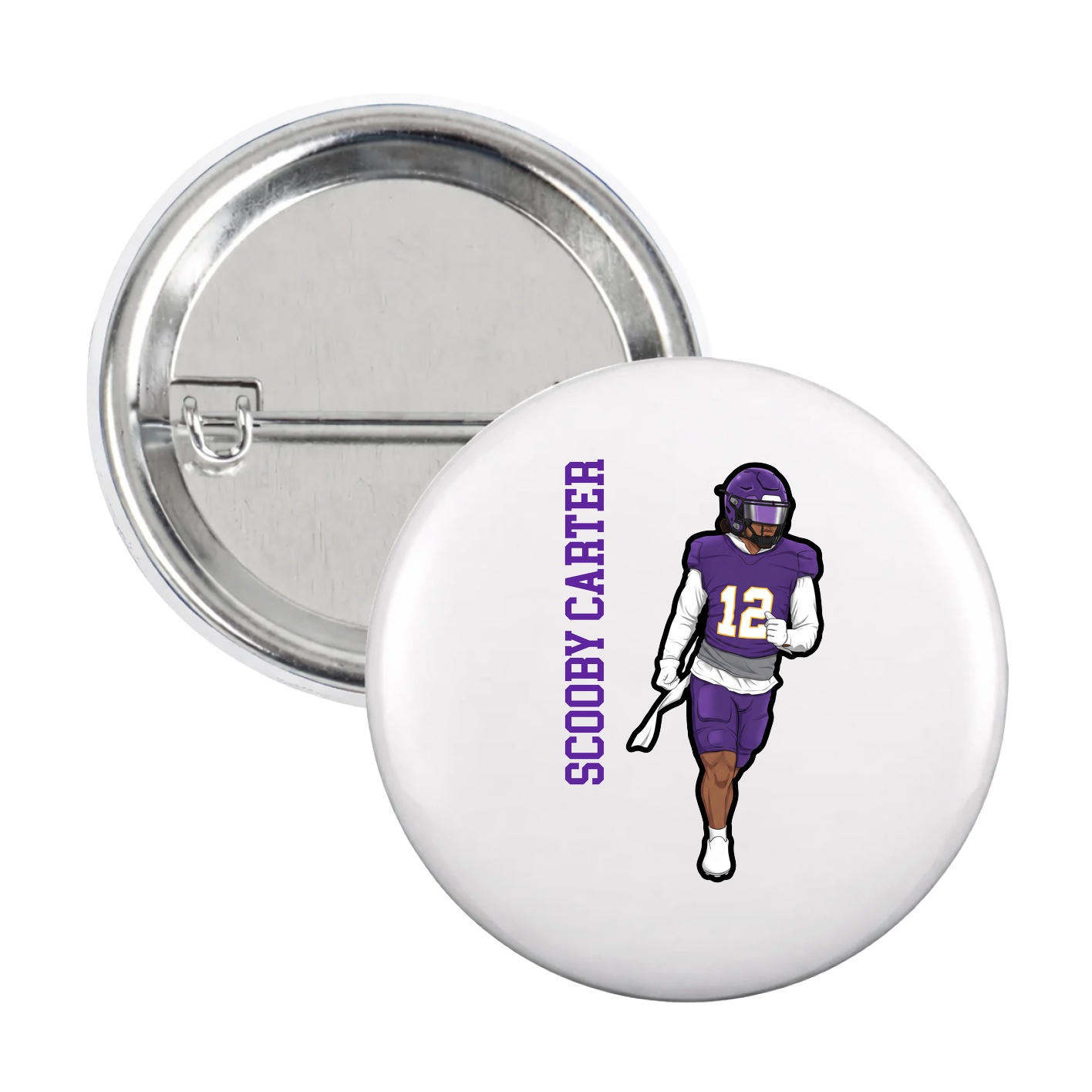 Game Day Button — Name Vertical in White