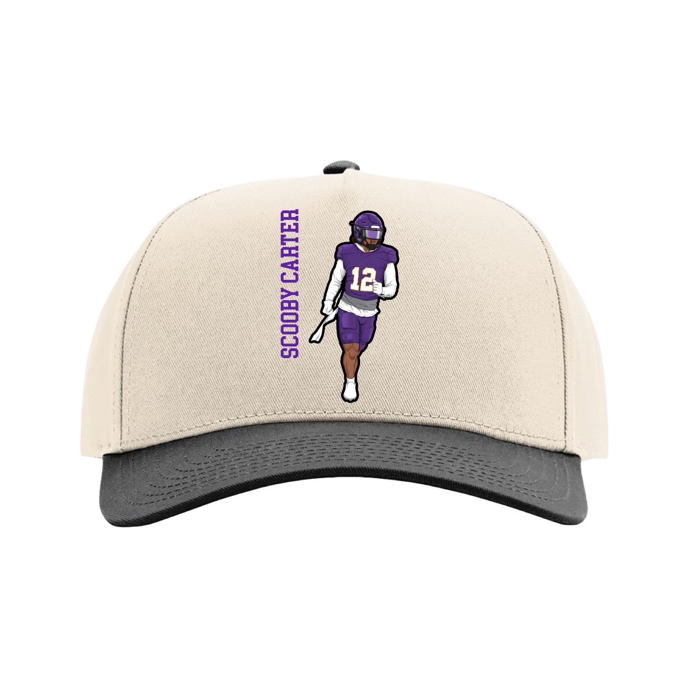 Full Fabric Five-Panel Champ Cap — Name Vertical in Cream/Black