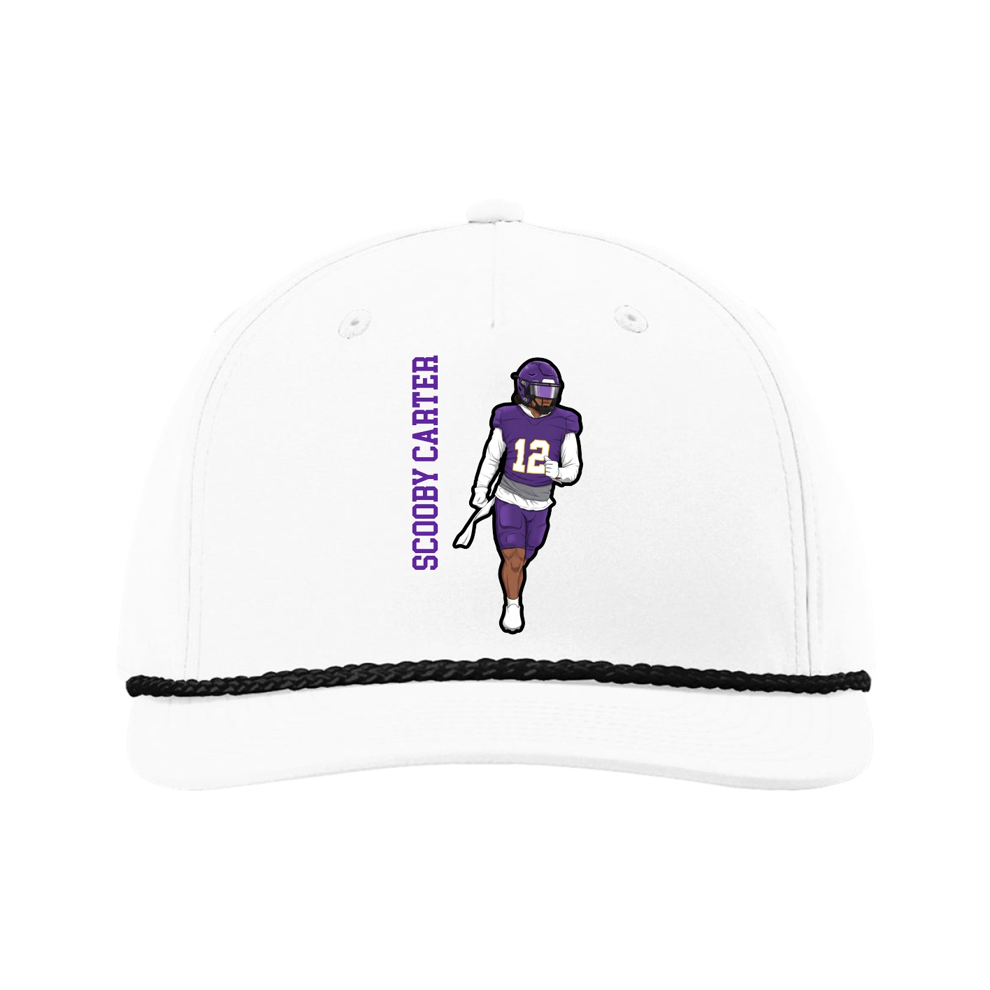 Five-Panel Classic Rope Cap — Name Vertical in White