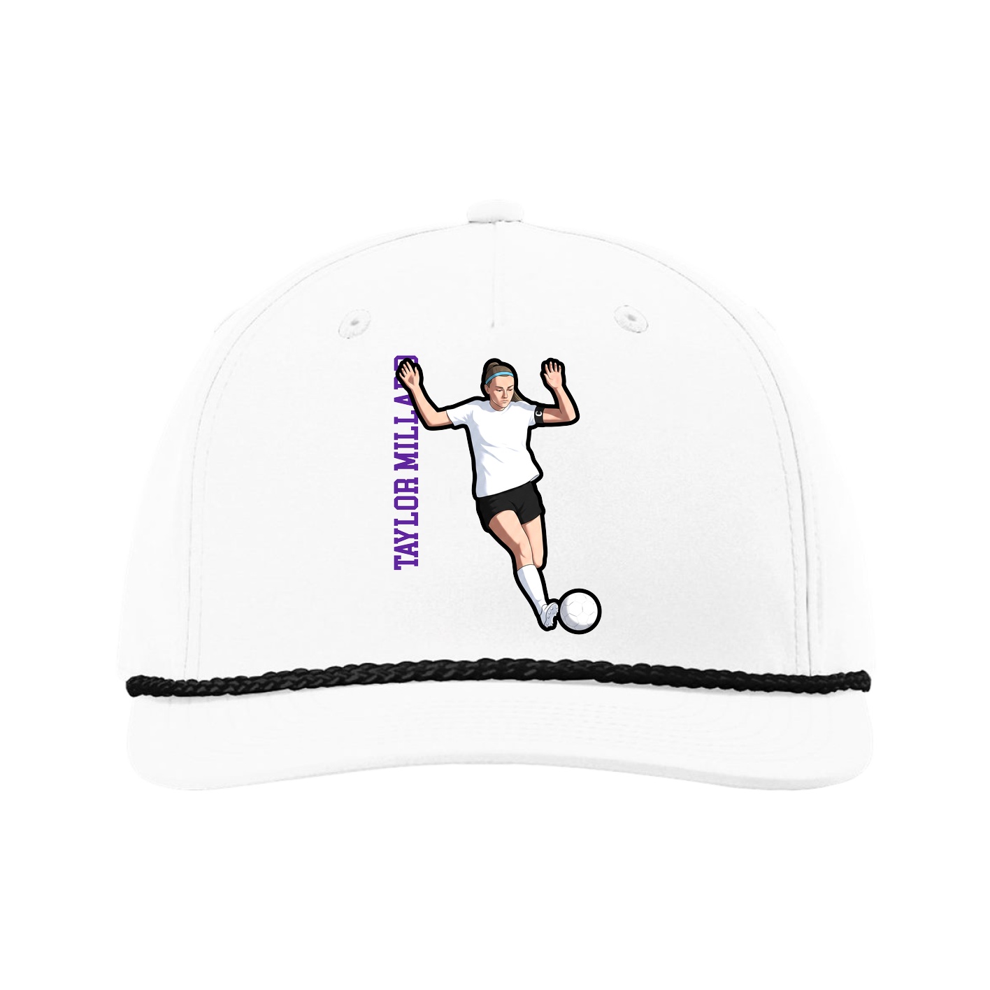Five-Panel Classic Rope Cap — Name Vertical in White
