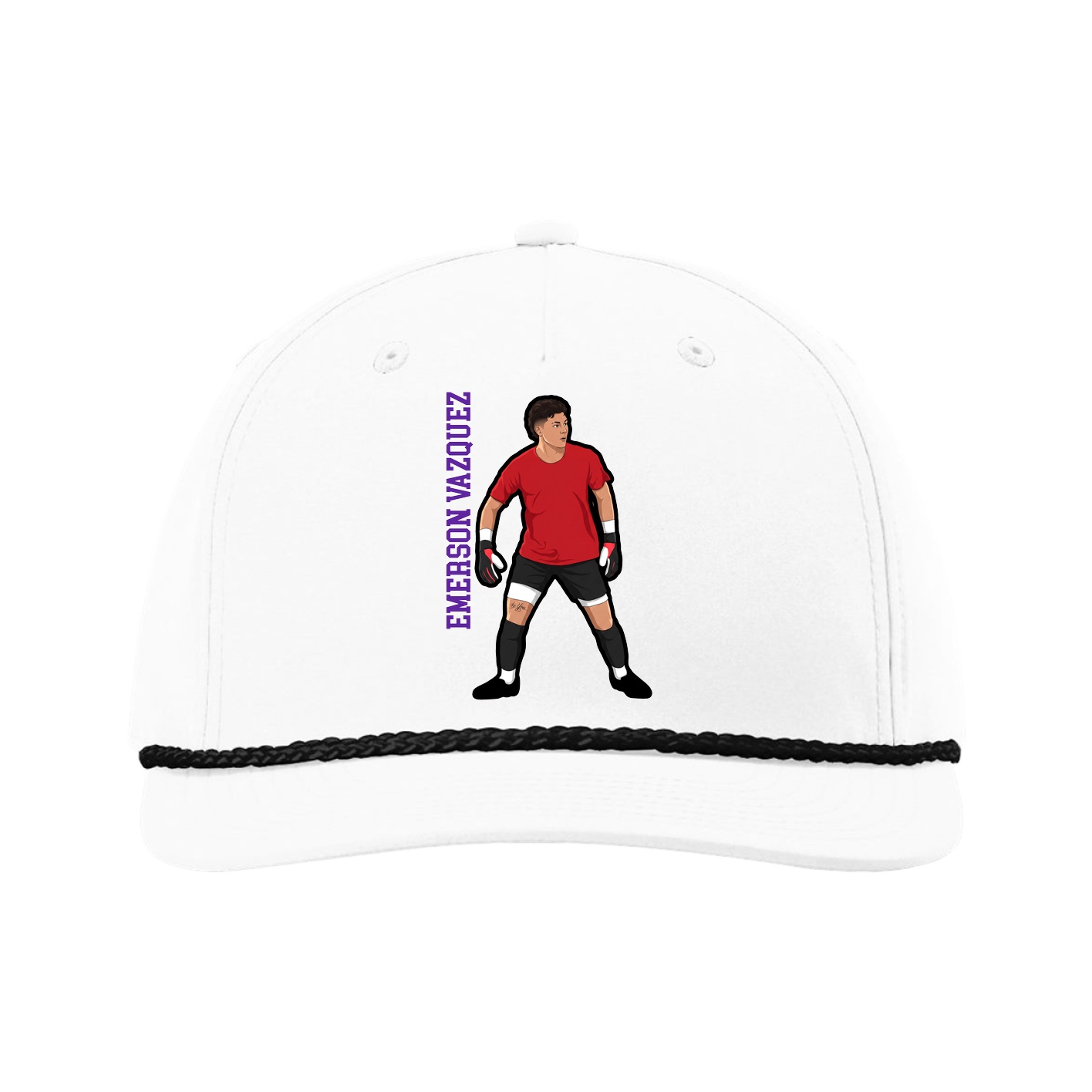 Five-Panel Classic Rope Cap — Name Vertical in White