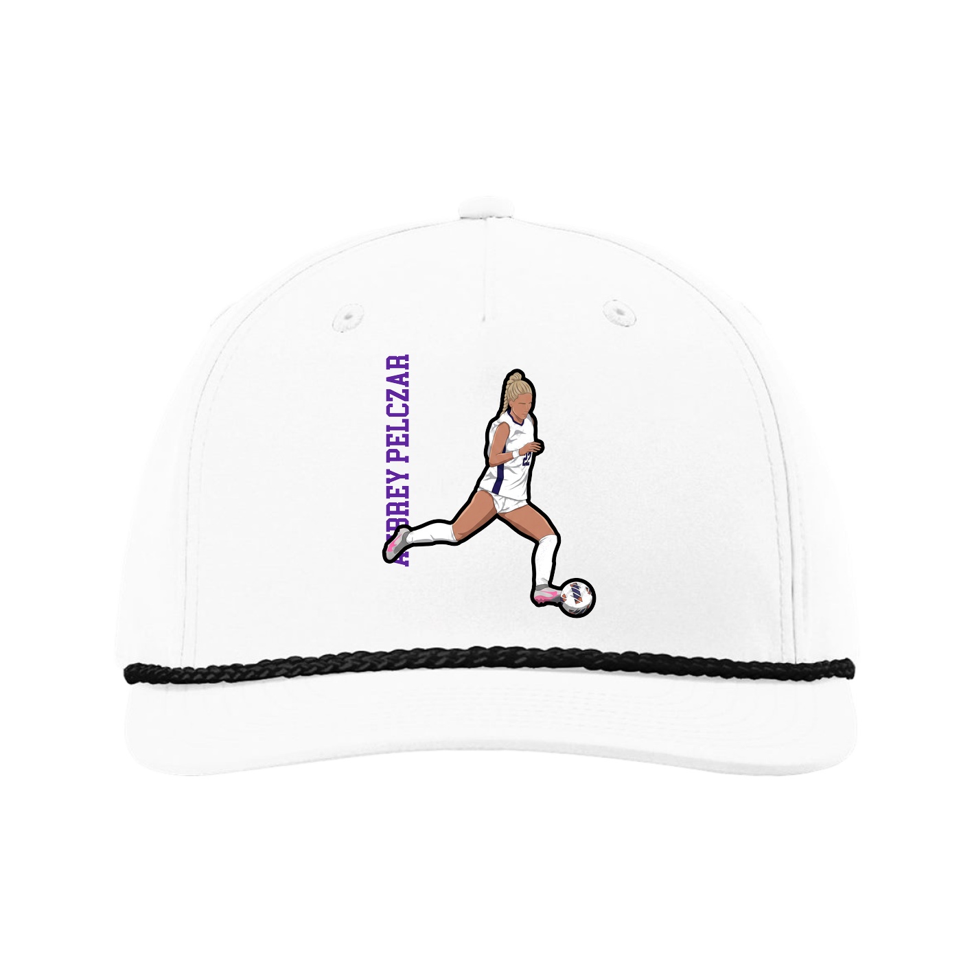 Five-Panel Classic Rope Cap — Name Vertical in White