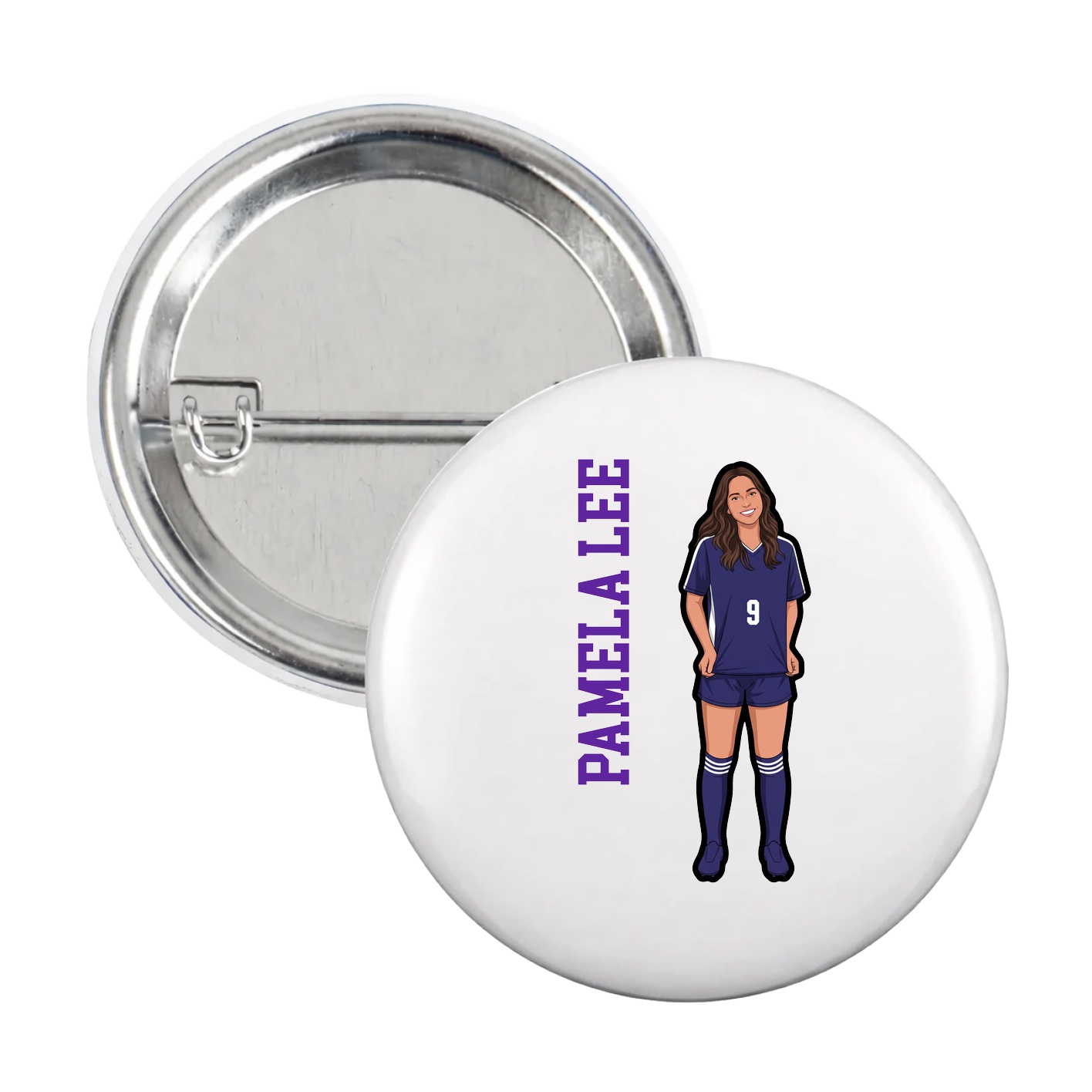Game Day Button — Name Vertical in White