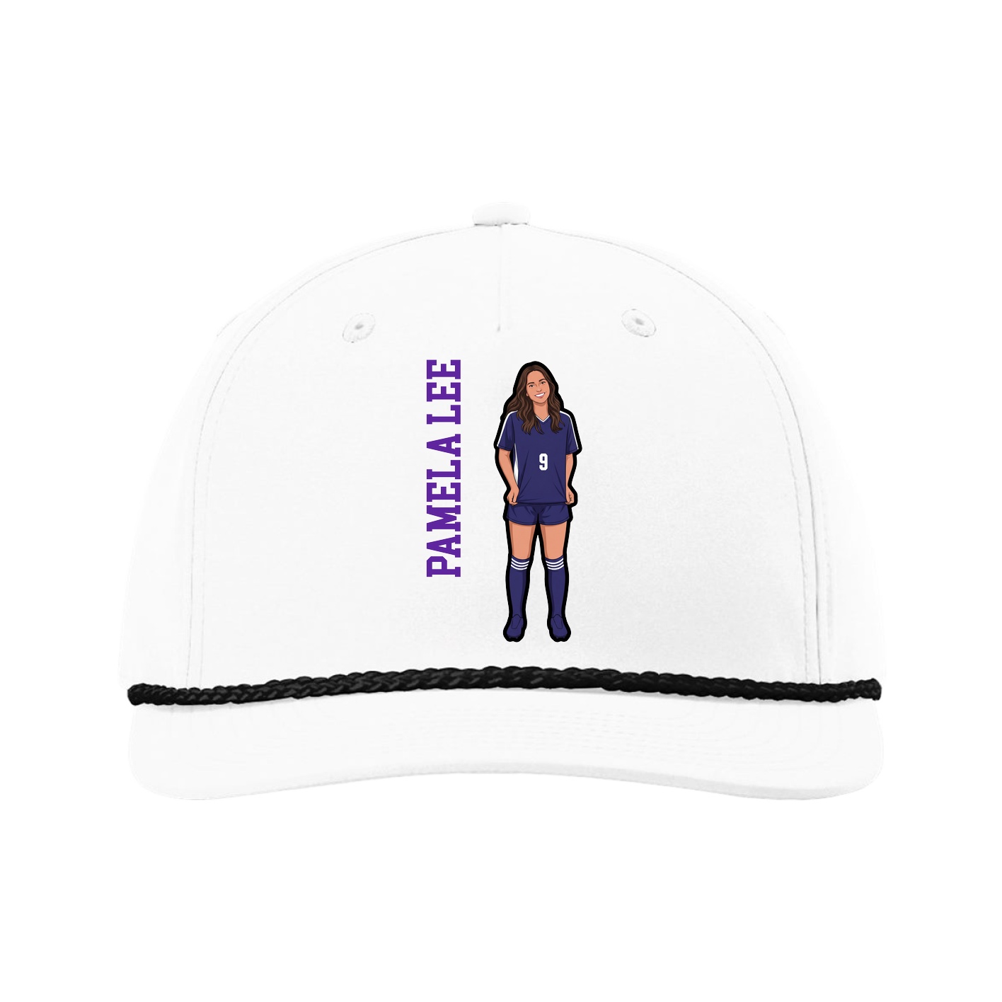 Five-Panel Classic Rope Cap — Name Vertical in White