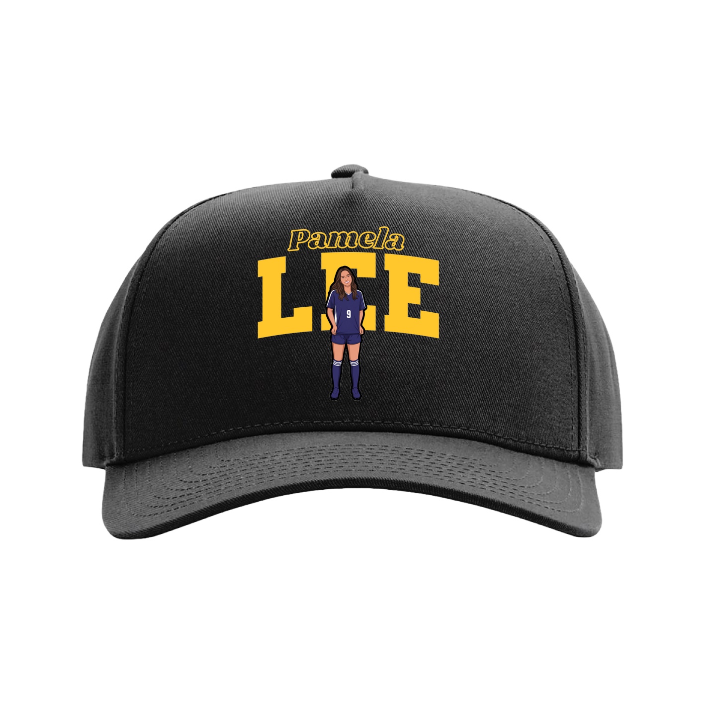 Full Fabric Five-Panel Champ Cap — Name Arch in Black