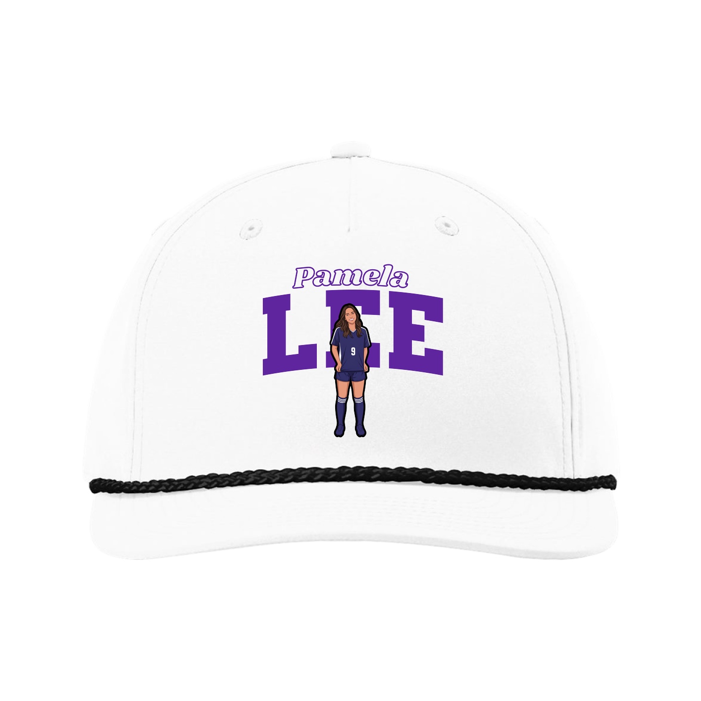 Five-Panel Classic Rope Cap — Name Arch in White