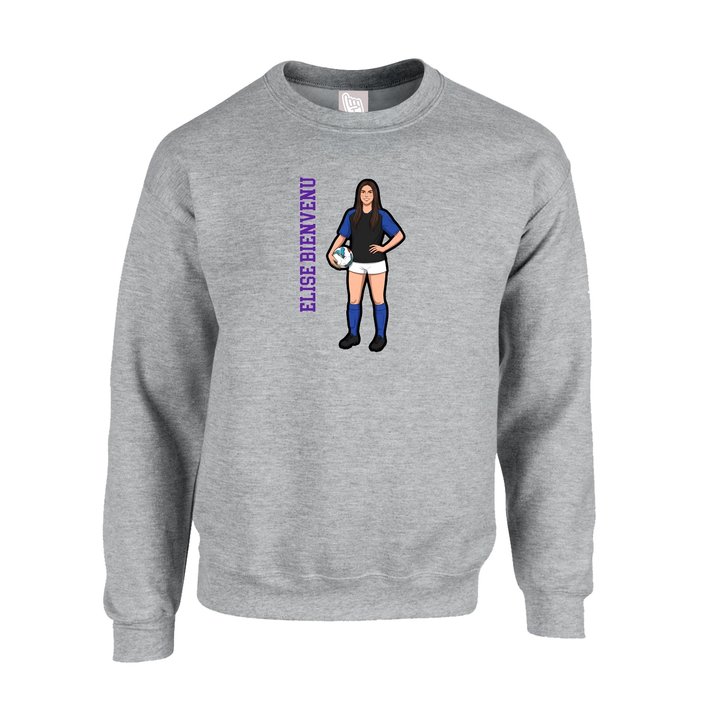 Fleece Crew — Name Vertical in Grey