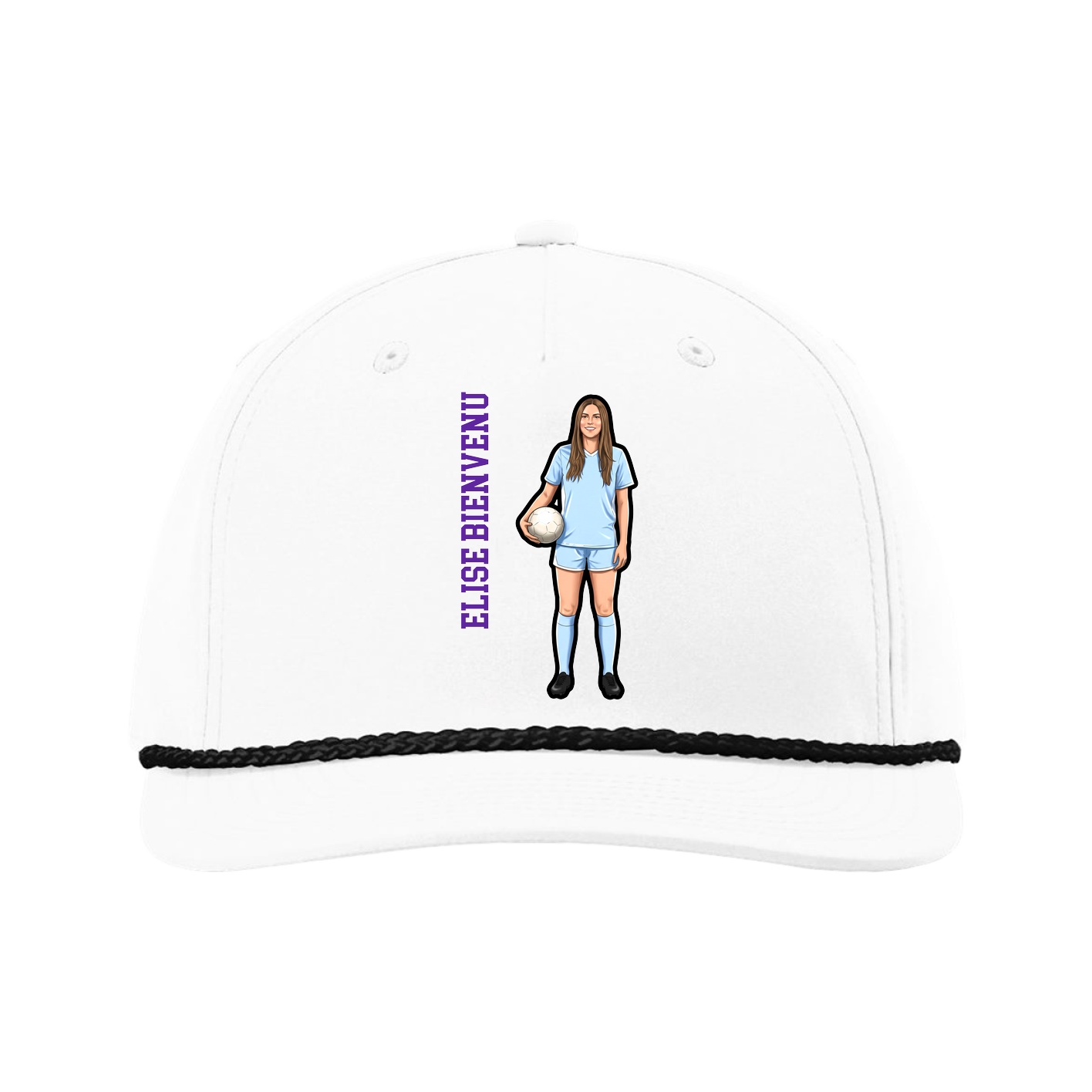 Five-Panel Classic Rope Cap — Name Vertical in White