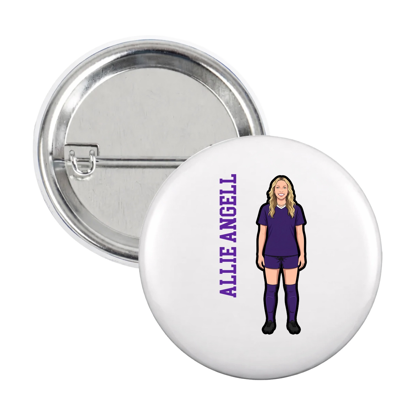 Game Day Button — Name Vertical in White