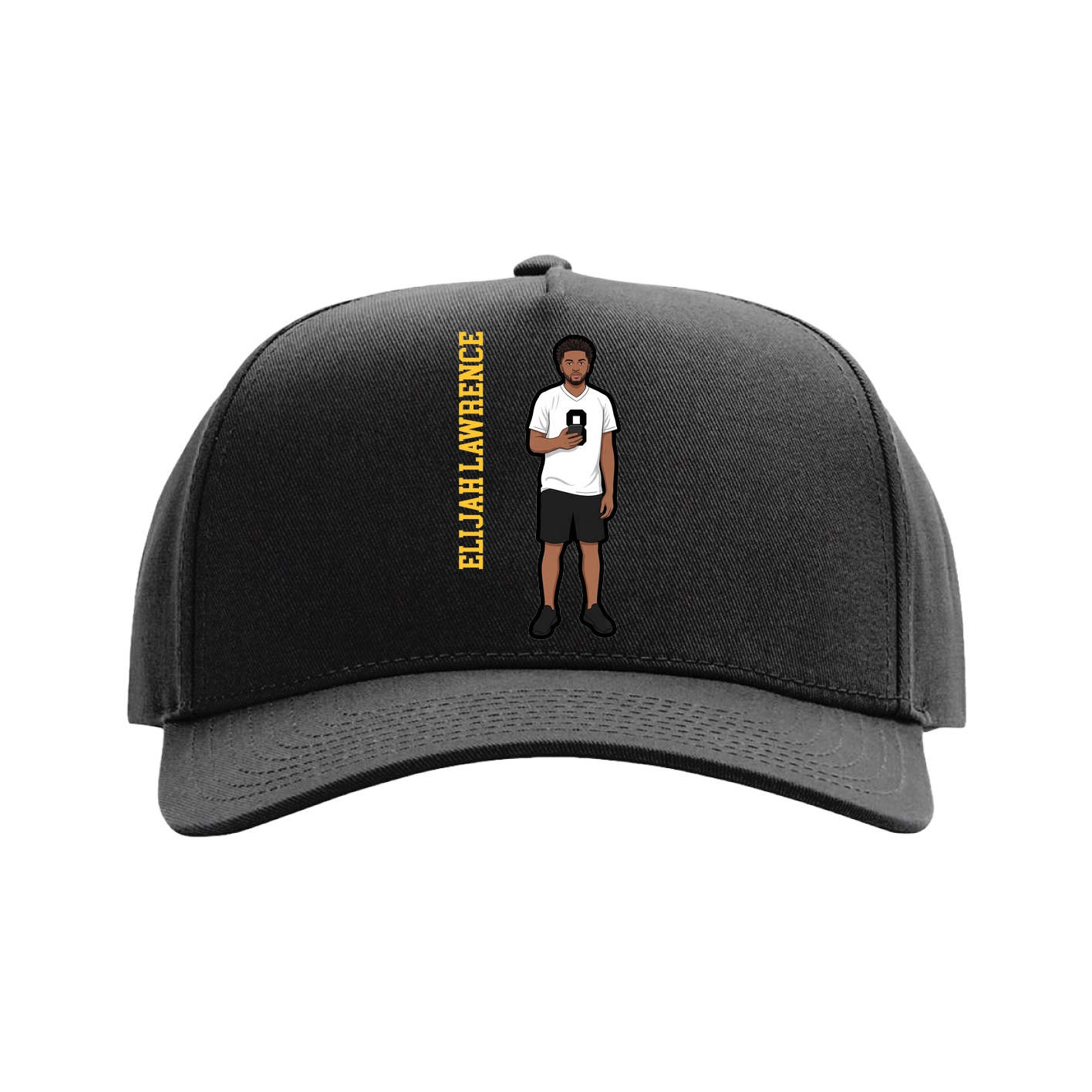 Full Fabric Five-Panel Champ Cap — Name Vertical in Black