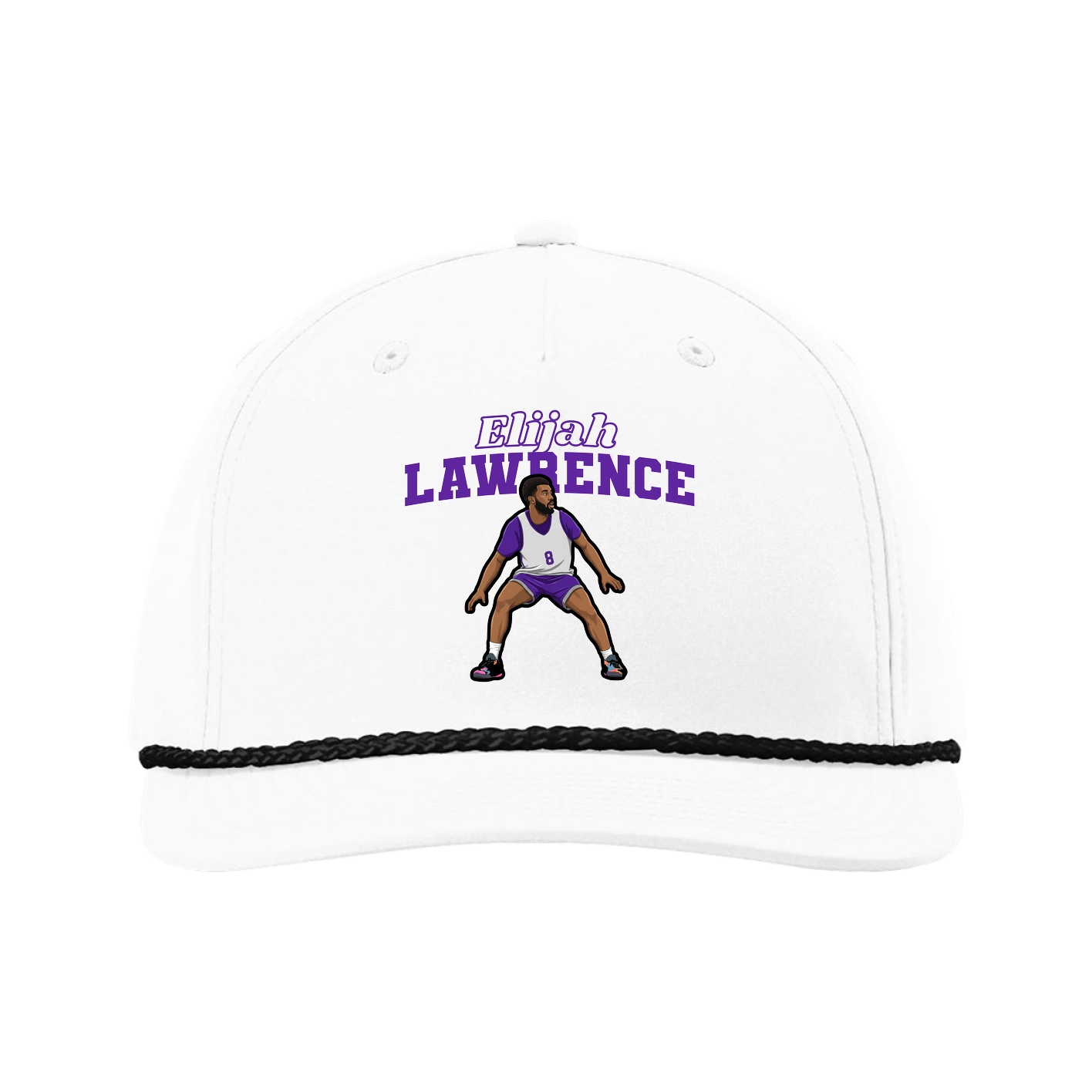 Five-Panel Classic Rope Cap — Name Arch in White
