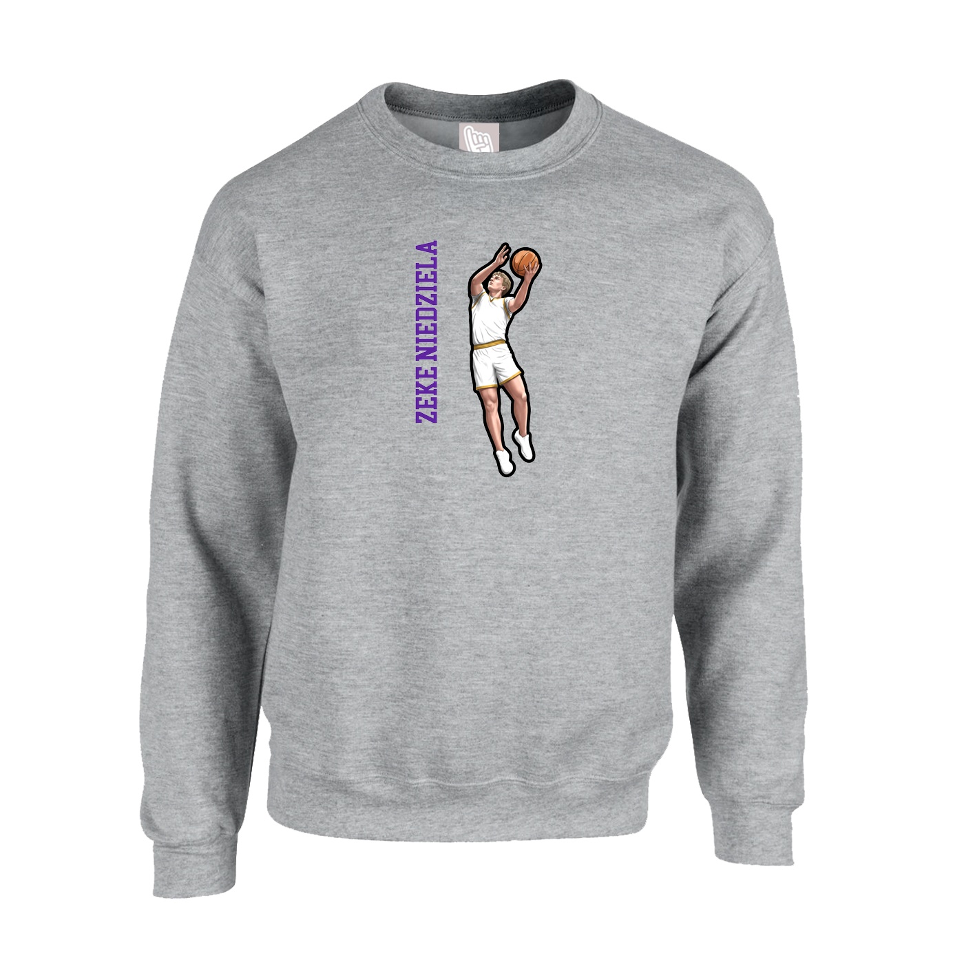 Fleece Crew — Name Vertical in Grey