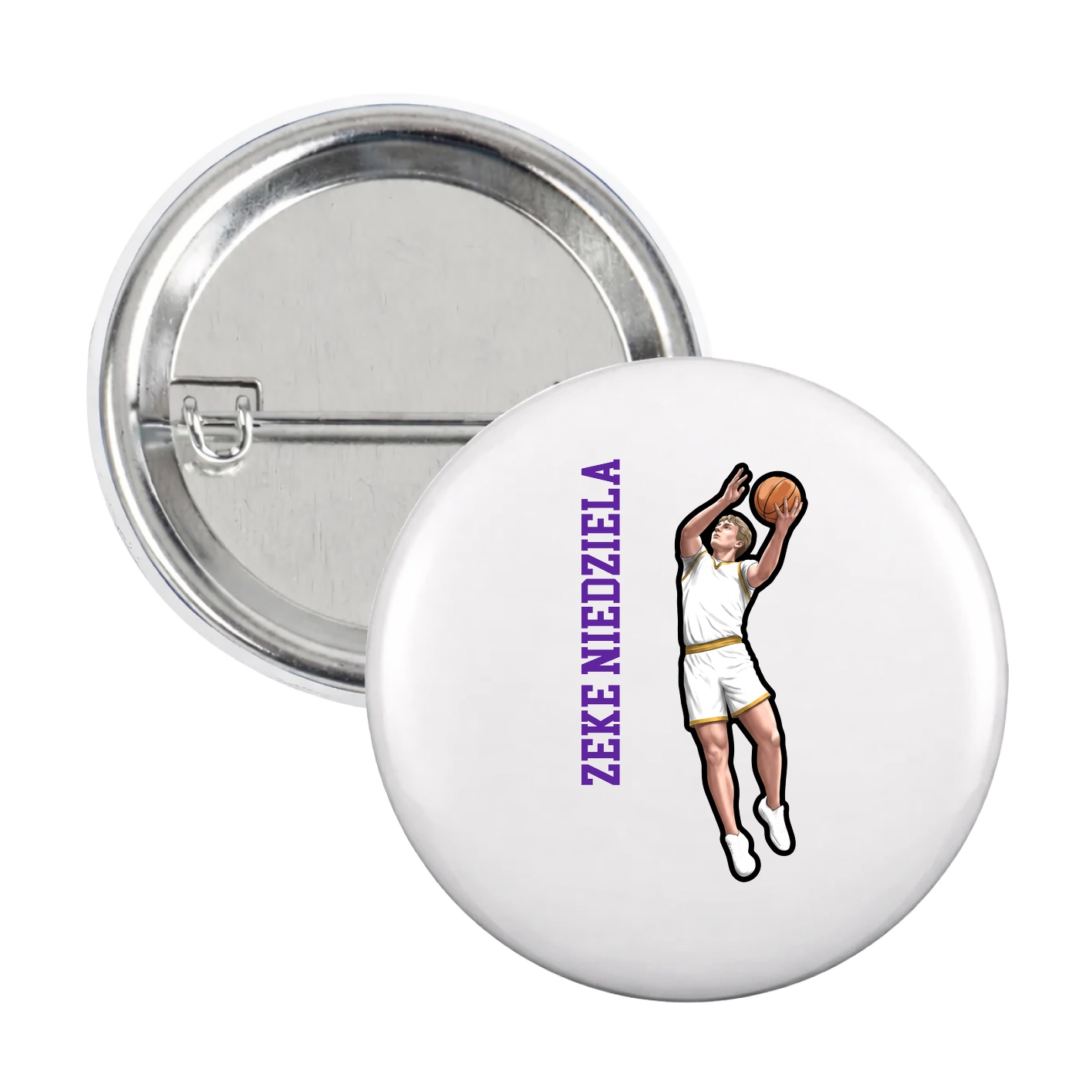 Game Day Button — Name Vertical in White